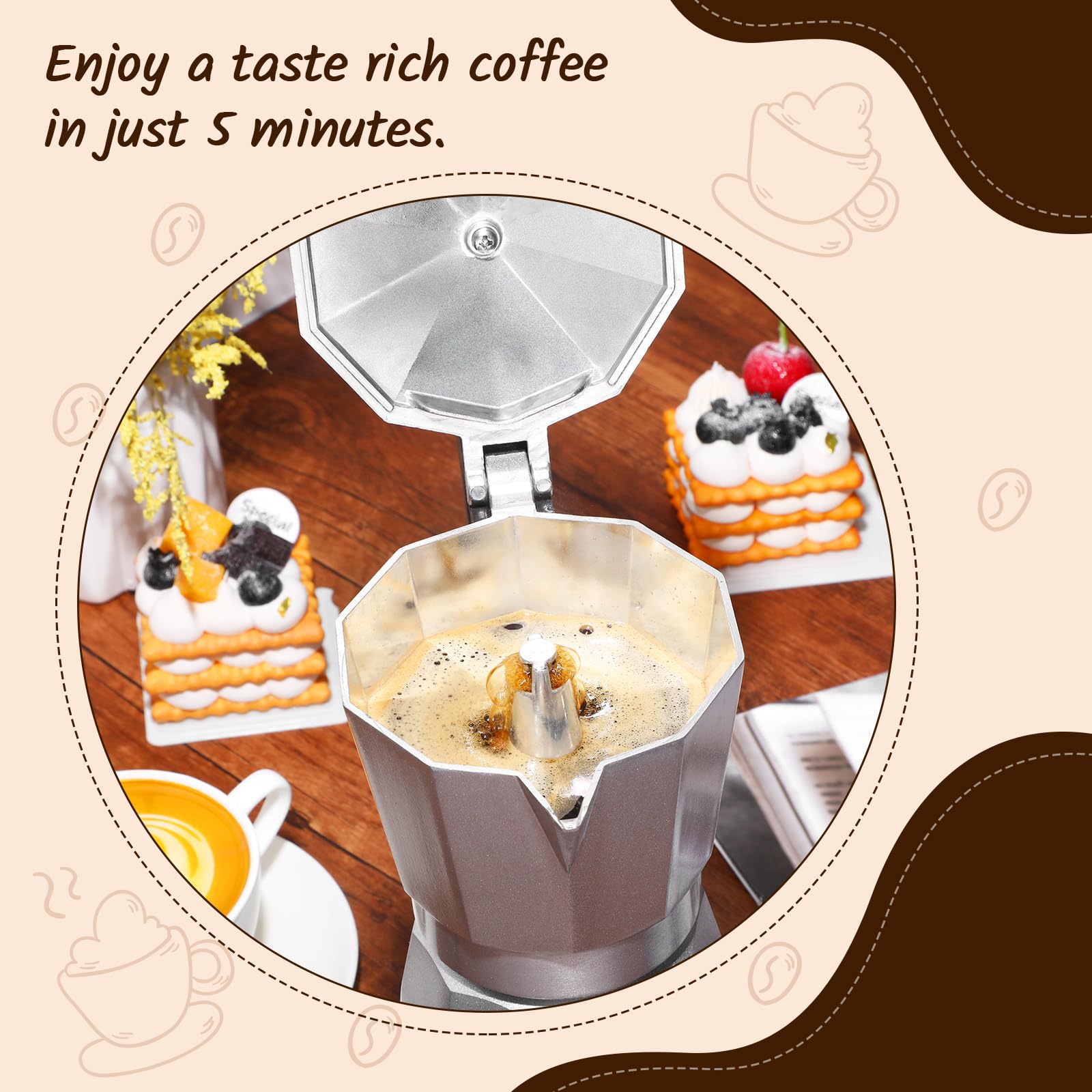 6 Cup Electric Espresso Coffee Maker - Italian Moka Pot 300ml Portable Aluminum Stovetop Coffee Machine with Detachable Base, Perfect for Home, Office & Travel - Great Gift Idea (Aluminum Color) | Brew Authentic Italian Coffee Anywhere