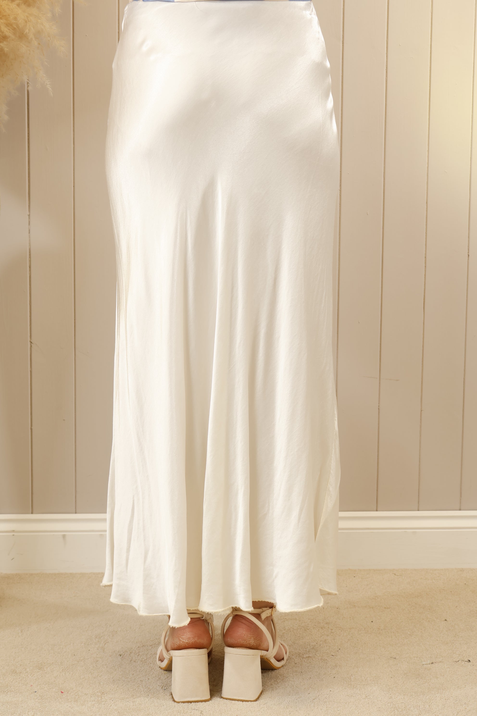 Ivory Satin Flair Skirt - Elegant A-Line Midi Skirt for Women | Perfect for Weddings, Parties & Special Occasions
