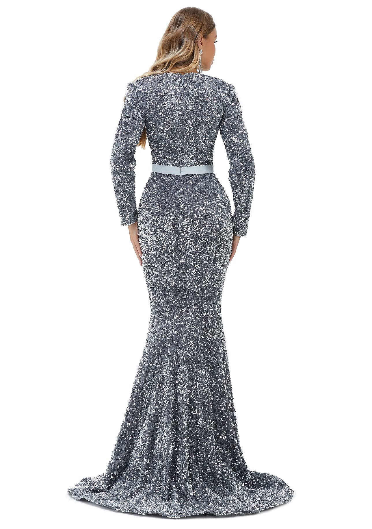 Elegant Sequined Mermaid Evening Gown for Women - Long Sleeve Formal Party Dress, Prom & Bridesmaid Gown - Perfect for Weddings, Galas & Special Occasions