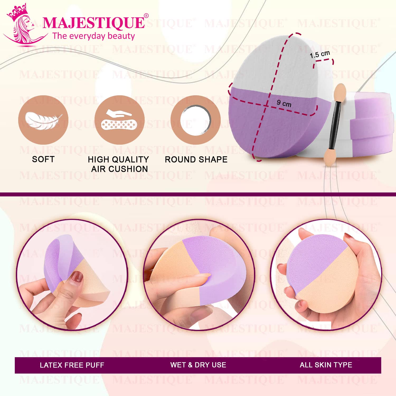 Majestique Premium Magic Foundation Brush & Makeup Sponge Set - Professional Blending Sponge for Liquid, Powder & Cream Makeup - Soft Kabuki Brush for Flawless Foundation & Blush Application - Perfect for Women & Girls (Pack of 2) | Ideal for Daily Makeup Routine, Travel & Professional Makeup Kits