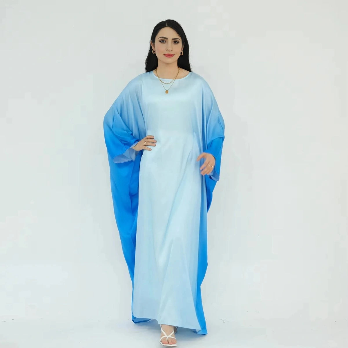 Elegant Butterfly Gradient Batwing Sleeve Women's Farasha Abaya Dress for Muslim Prayer, Wedding & Special Occasions