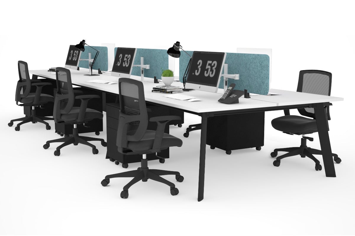 6-Person Office Workstation with Black Frame - 1800L x 700W Dimensions - Ideal for Collaborative Workspaces, Call Centers & Open Office Layouts