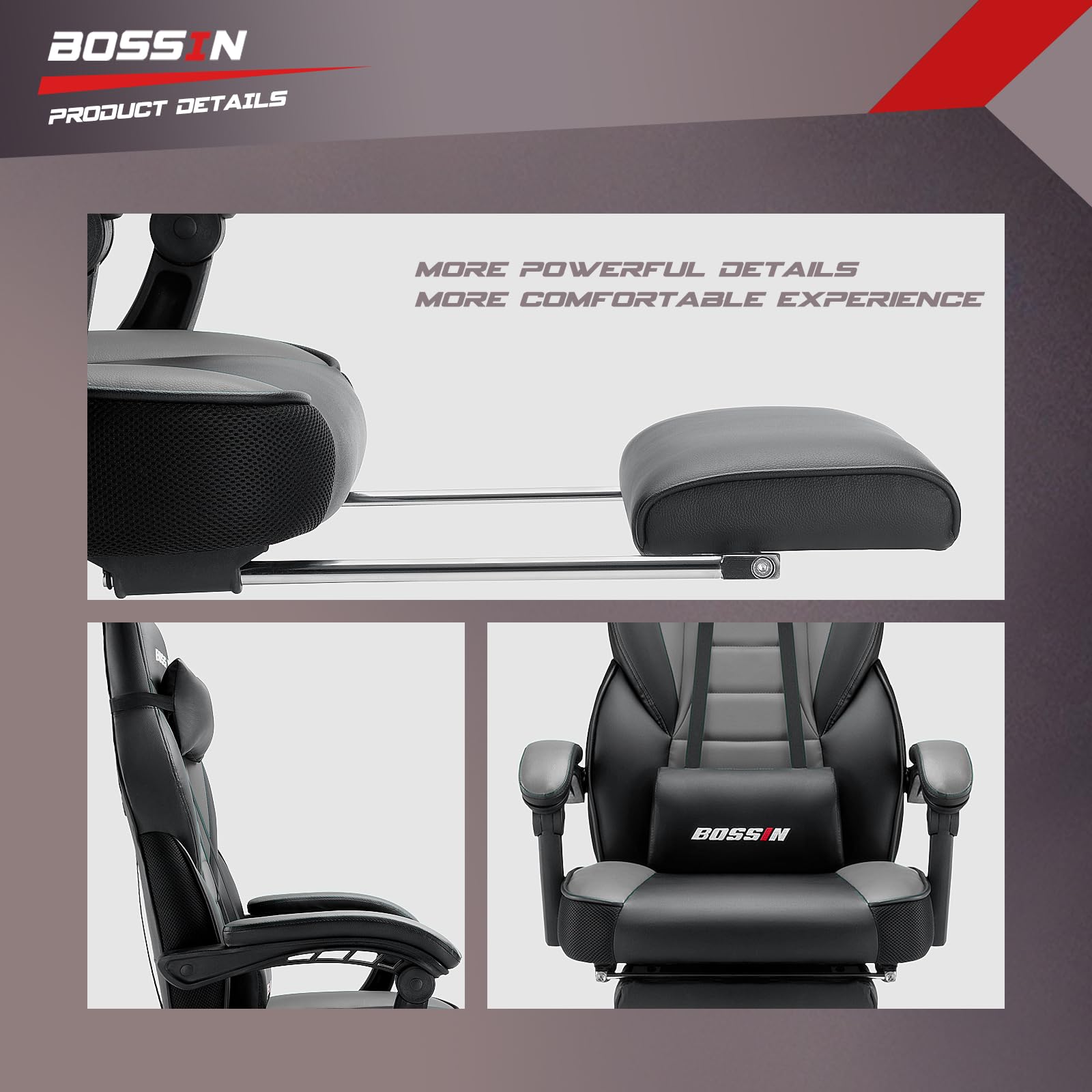 BOSSIN Ergonomic Gaming Chair with Massage & Footrest - Heavy Duty High Back Office Chair with Lumbar Support & Large Cushion for Big & Tall Adults - Perfect for Home Office, Gaming Setup, and Streaming Studios