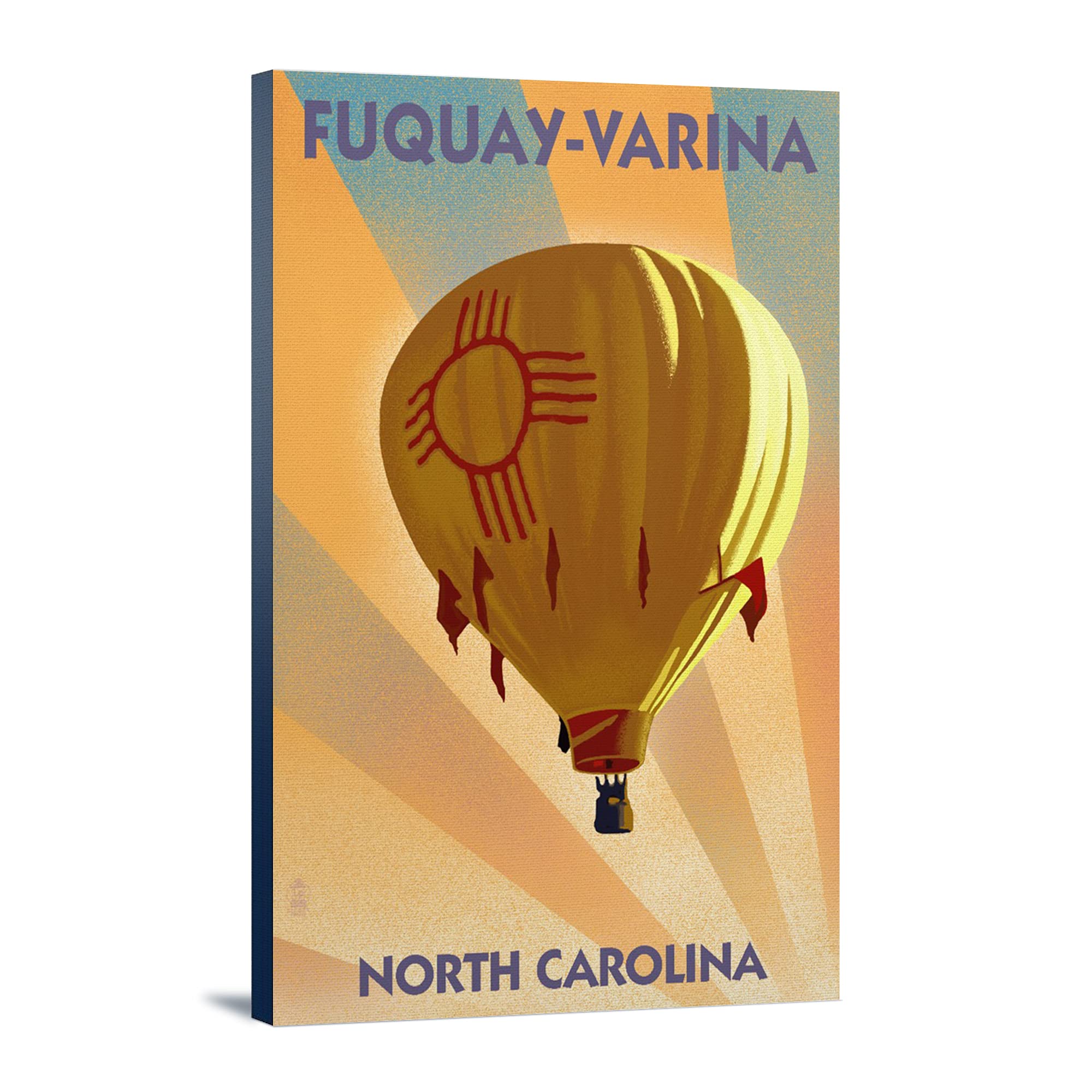 Lantern Press Fuquay-Varina North Carolina Hot Air Balloon Lithography Art - 24x36 Wrapped Canvas Wall Decor for Living Room, Bedroom & Office