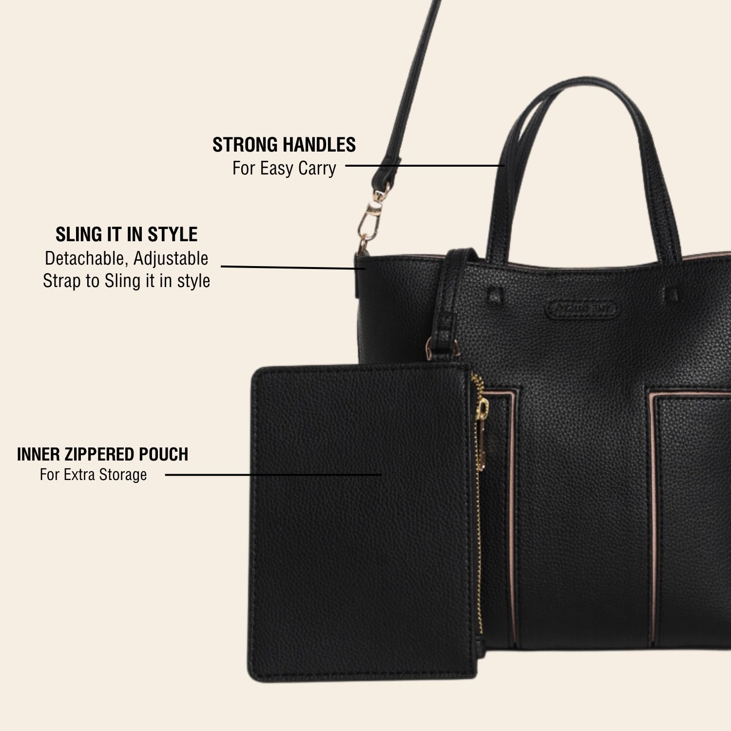 Eco-Friendly Vegan Tote Bag for Women - Faux Leather Large Capacity Shoulder Handbag | Perfect for Work, Travel & Shopping (Black)