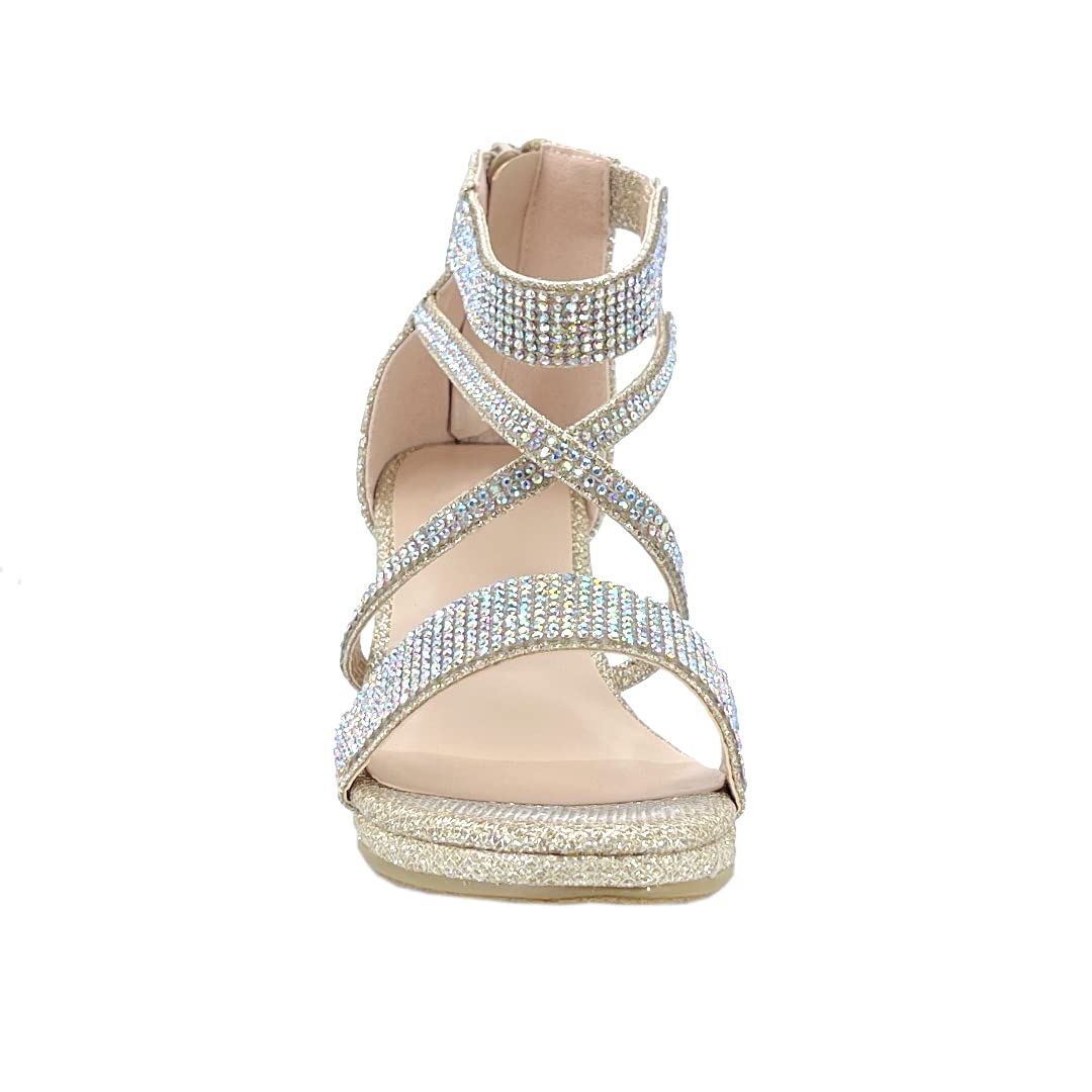 ABSOLEX Girls' Dressy Rhinestone Cross-Strap Open-Toe Low Heel Sandals - Toddler/Little Kid/Big Kid Sizes - Perfect for Weddings, Parties & Special Occasions