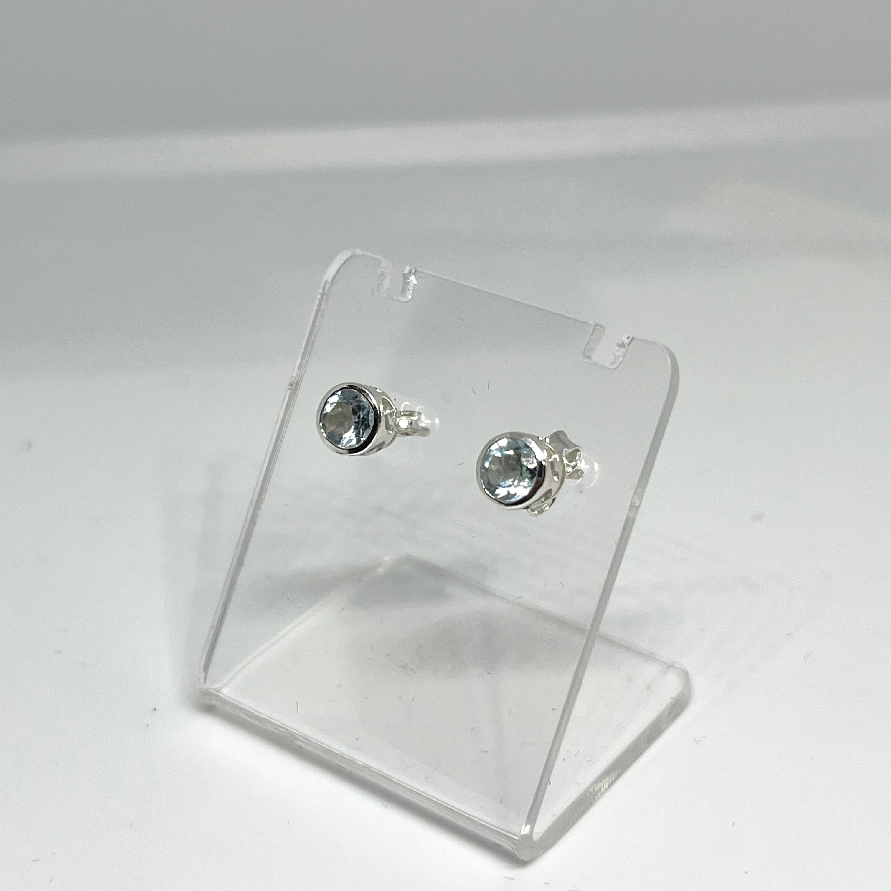 5mm Round Faceted Gemstone Stud Earrings with Decorative Bezel Setting - PSE002 | Elegant Jewelry for Women, Perfect for Parties, Weddings & Everyday Wear
