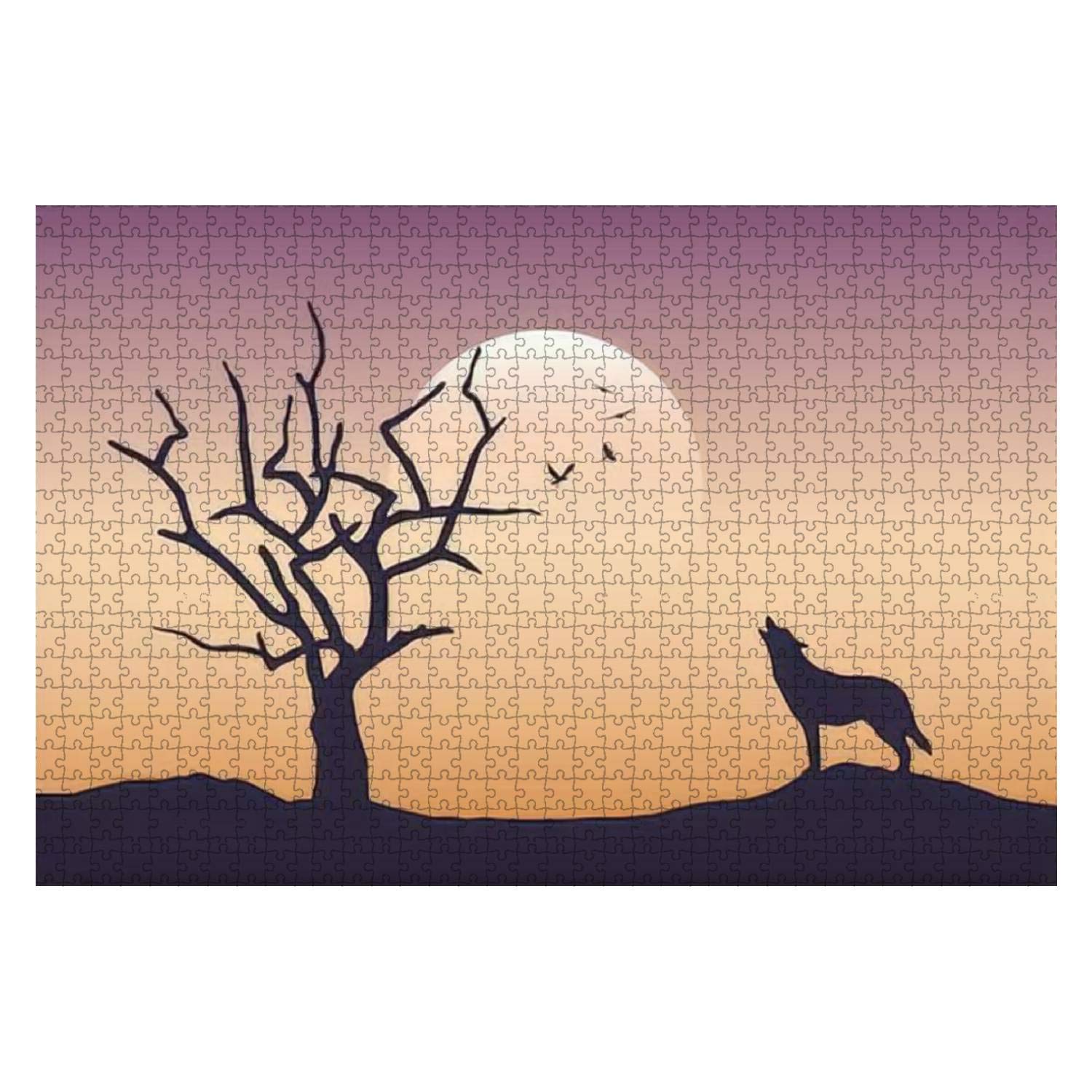 1000-Piece Wolf Howling at Full Moon Scary Landscape Jigsaw Puzzle - Large Wooden Puzzle for Adults & Kids, Educational Toy, Creative Game, Home Decor (Perfect for Family Game Night & Stress Relief)