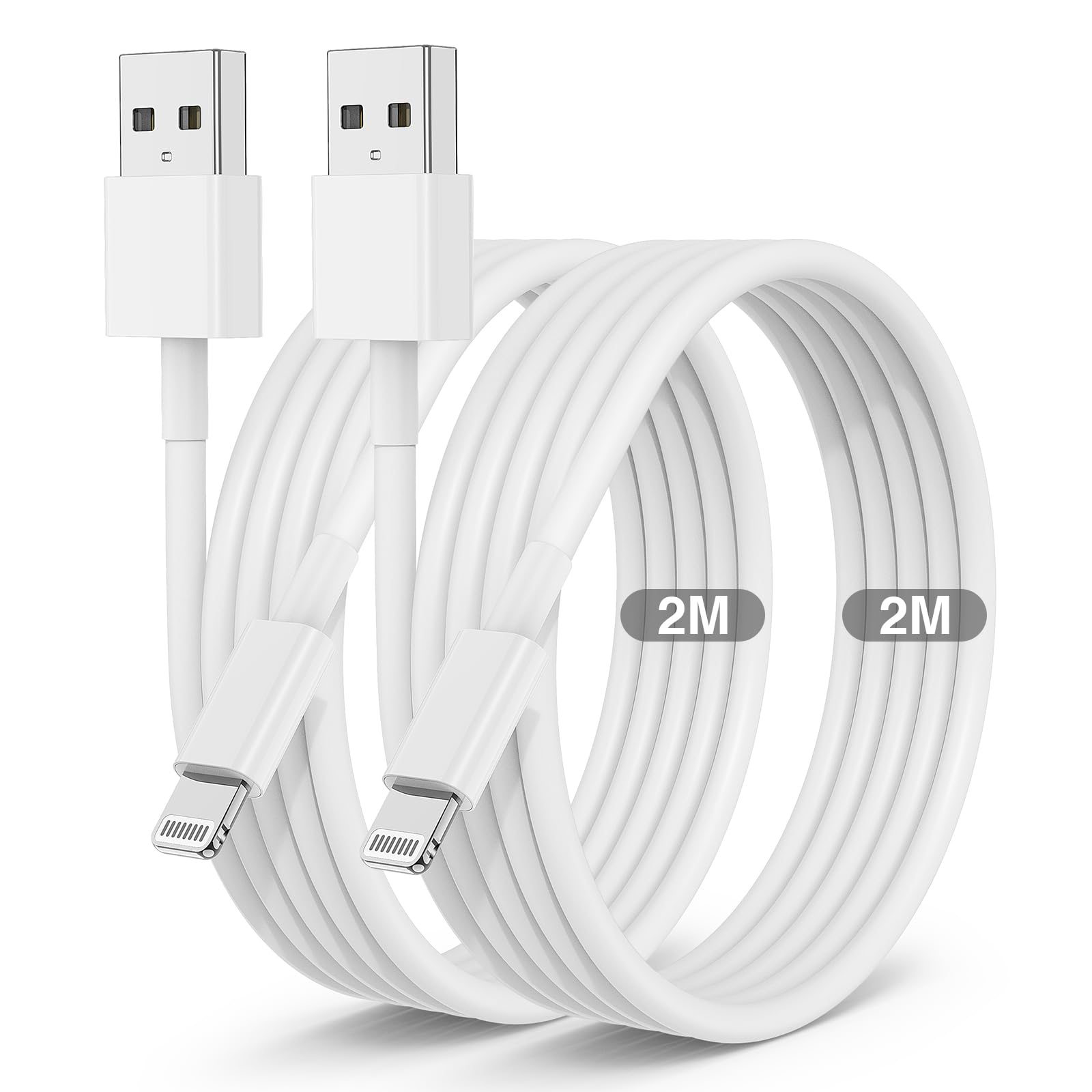 Apple MFi Certified iPhone Charging Cable 2m (6ft) - Fast USB to Lightning Cable for iPhone 14 Pro Max/13/12/11/X/6 Plus/5S/mini/SE & iPad - Durable Long Charger Wire for Home, Office, Car & Travel