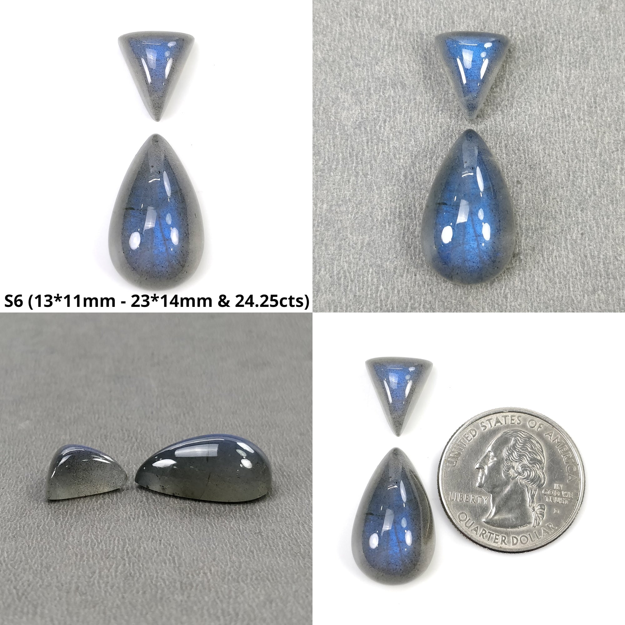 Natural Blue Labradorite Gemstone Cabochon - Untreated Oval, Pear, Round & Cushion Shapes (2pcs) for Jewelry Making, Wire Wrapping & Crystal Healing