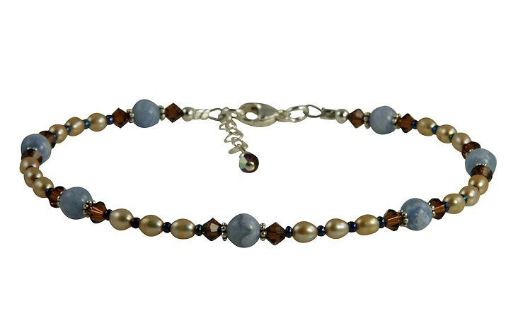 Topaz Blue Lace Agate Gemstone Beaded Anklet Bracelet - Handmade Boho Chic Jewelry for Women - Perfect for Beach, Summer & Festival Outfits