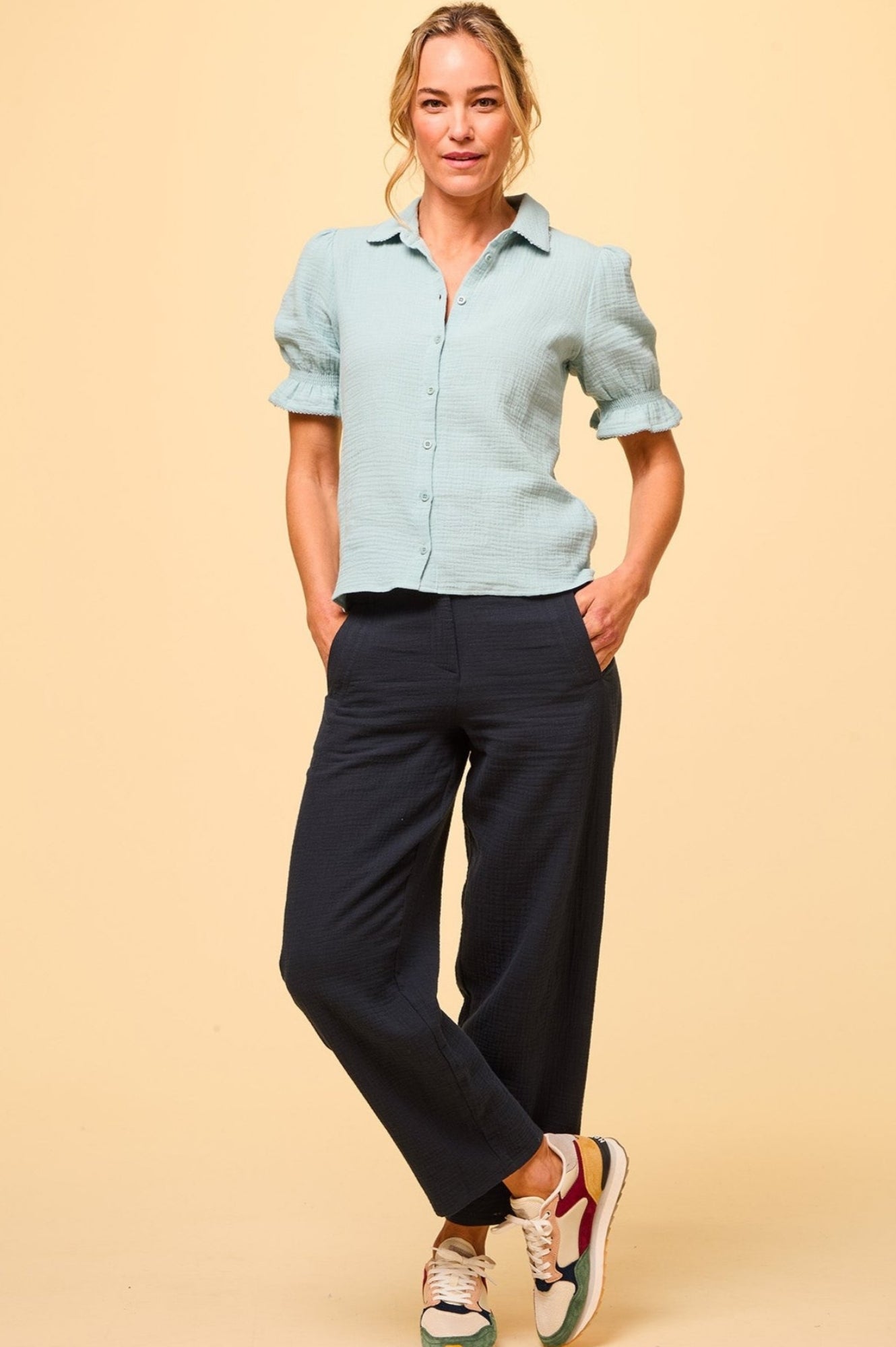 Libby Cheesecloth Trousers for Women - Navy Blue Linen Pants | Comfortable Summer Casual Wear for Beach, Travel & Everyday Outfits