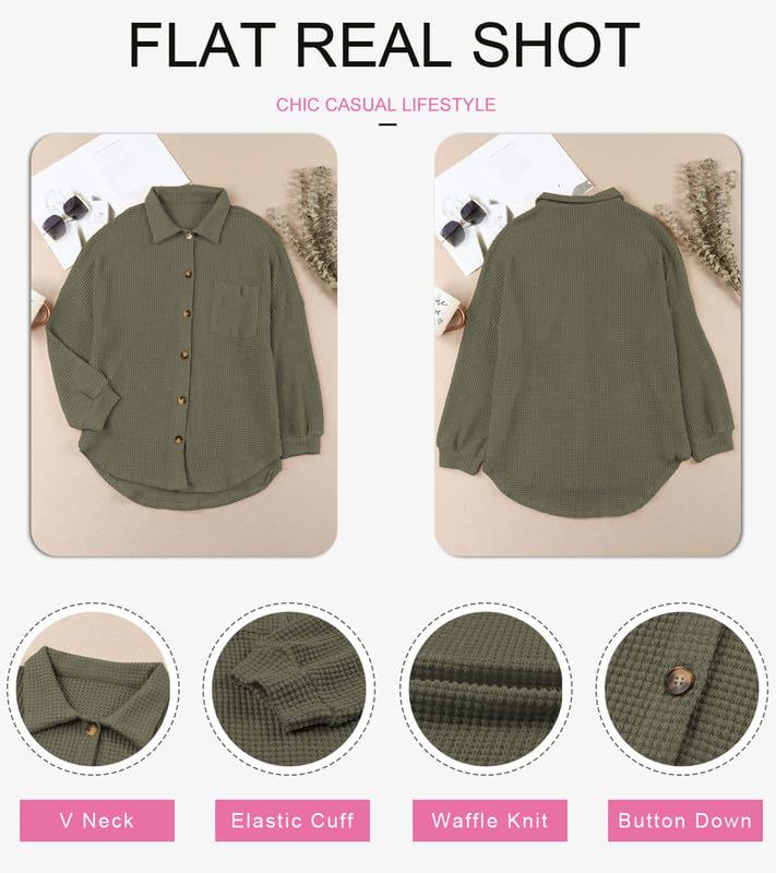 Dokotoo Women's Waffle Knit Shacket Jacket - Long Sleeve Button Down Shirt Blouse for Casual & Dressy Outfits | Perfect for Fall Layering, Office Wear & Weekend Outings