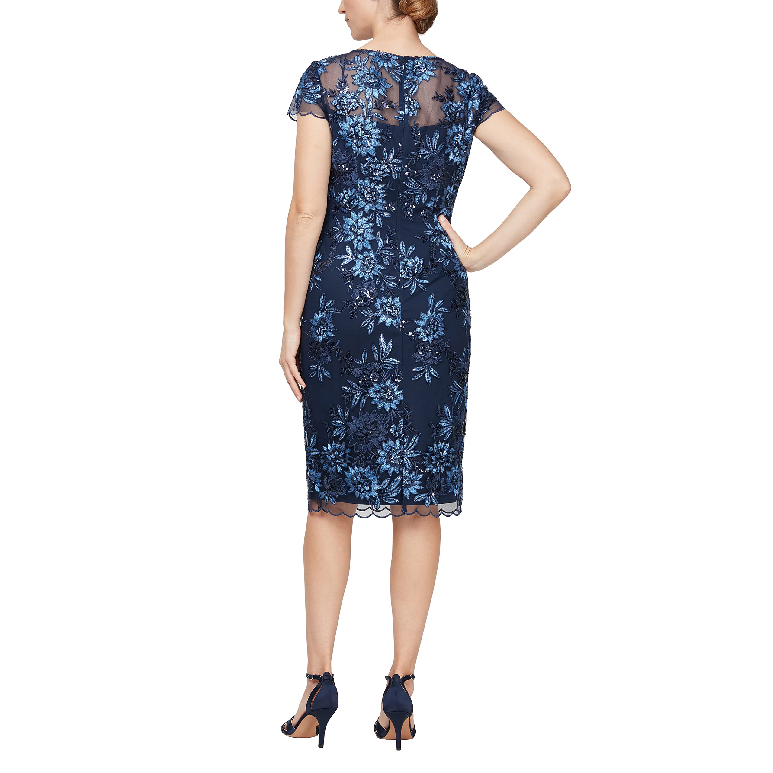 Alex Evenings Women's Floral Embroidered Cocktail Dress - Knee Length Sheath for Wedding Guest, Party & Special Occasions (Petite/Regular Sizes) | Elegant Formal Attire for Bridal Showers, Evening Events & Dinner Parties