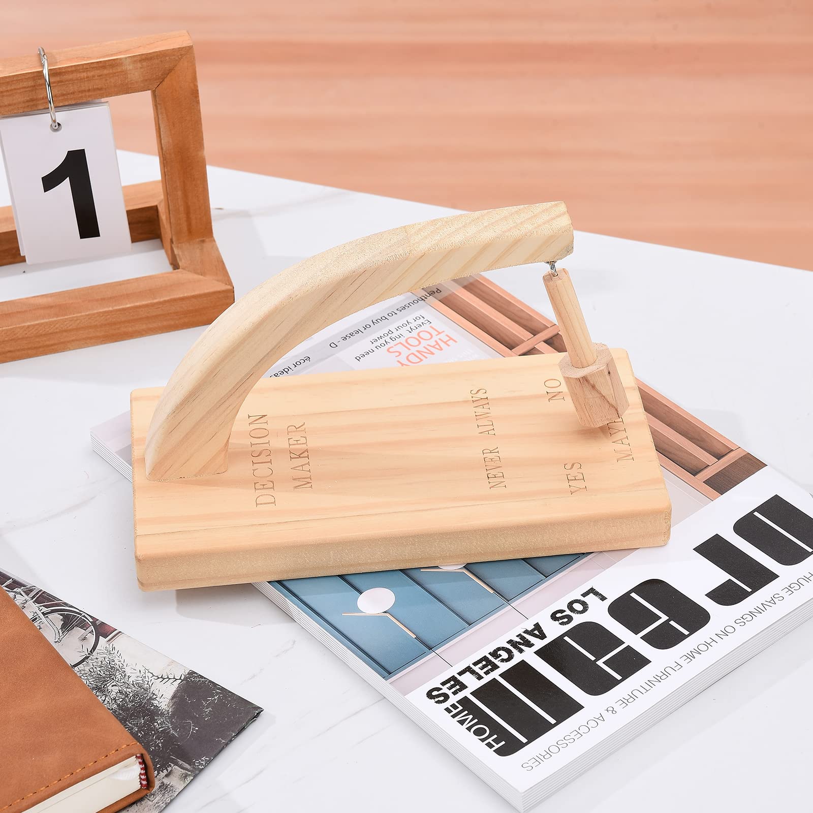 Wooden Magnetic Decision Maker Swing Pendulum - Fun Desk Tabletop Game Toy for Office & Home (Yellow, 10x20.3x3 cm) | Perfect for Decision Making, Stress Relief & Party Games