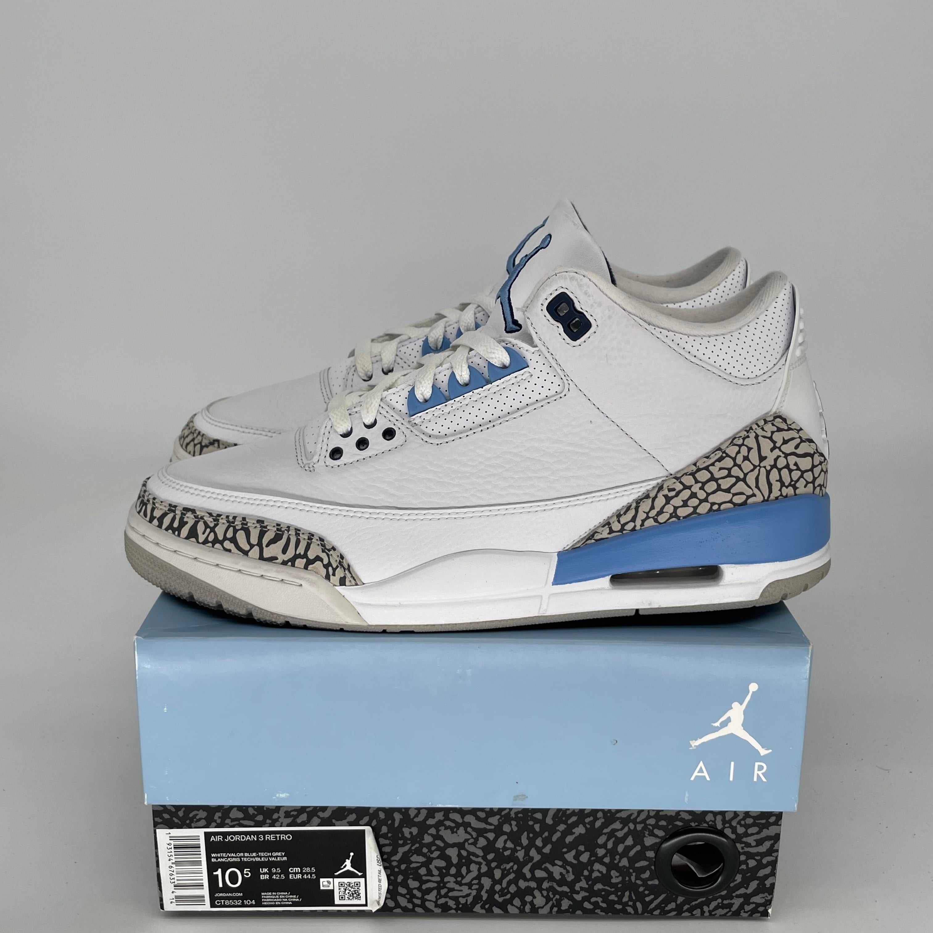 AIR JORDAN 3 UNC Men's Basketball Shoes Size 10.5 - CT8532-104 Blue & White Retro Sneakers for Running, Gym & Streetwear Fashion