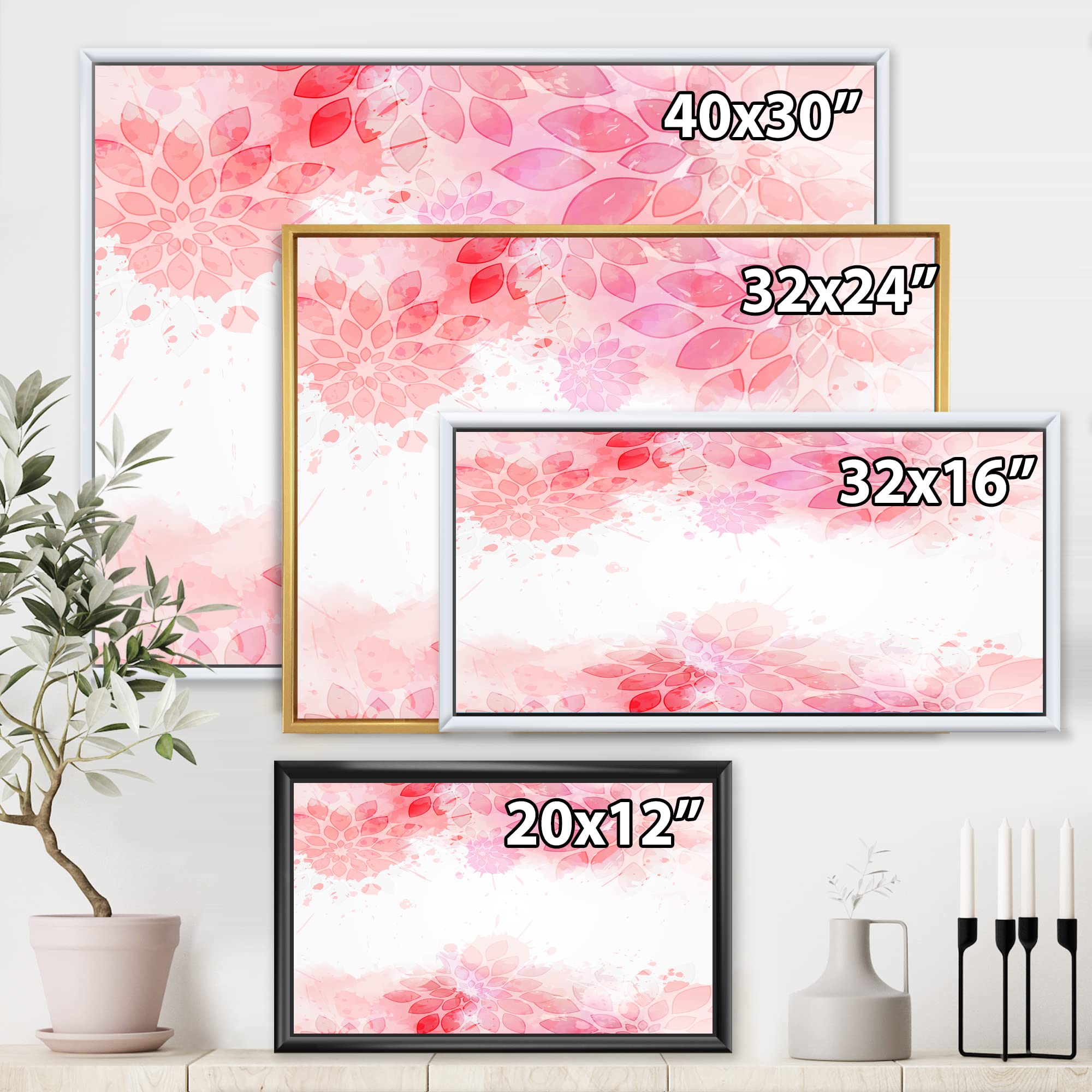 DesignQ Abstract Pink Flowers Splashes II - Modern Framed Canvas Wall Art Print for Living Room, Bedroom & Office Decor | Contemporary Home Wall Decor