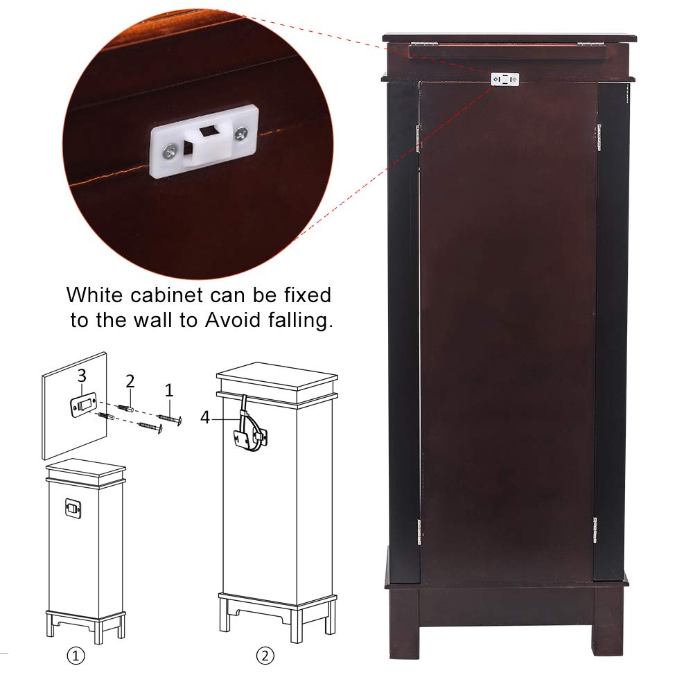 Standing Jewelry Armoire Cabinet with 8 Drawers & 16 Necklace Hooks - Wooden Jewelry Storage Organizer with Full-Length Mirror & Swing Doors - Perfect for Bedroom, Closet or Dressing Room Organization (Black)