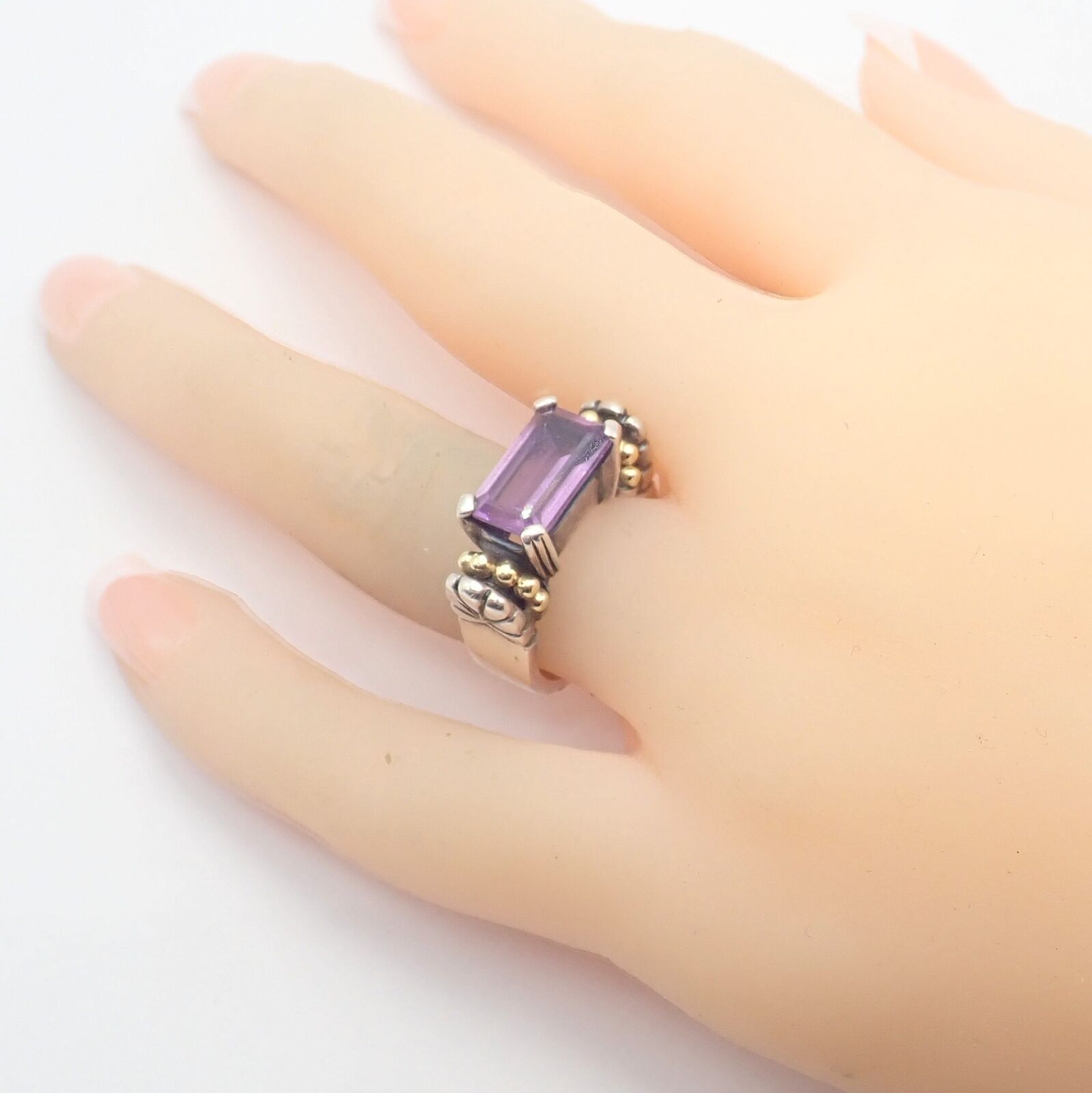 Authentic Lagos Caviar Silver & 18k Yellow Gold Amethyst Ring for Women - Elegant Jewelry Gift for Birthday, Anniversary & Special Occasions