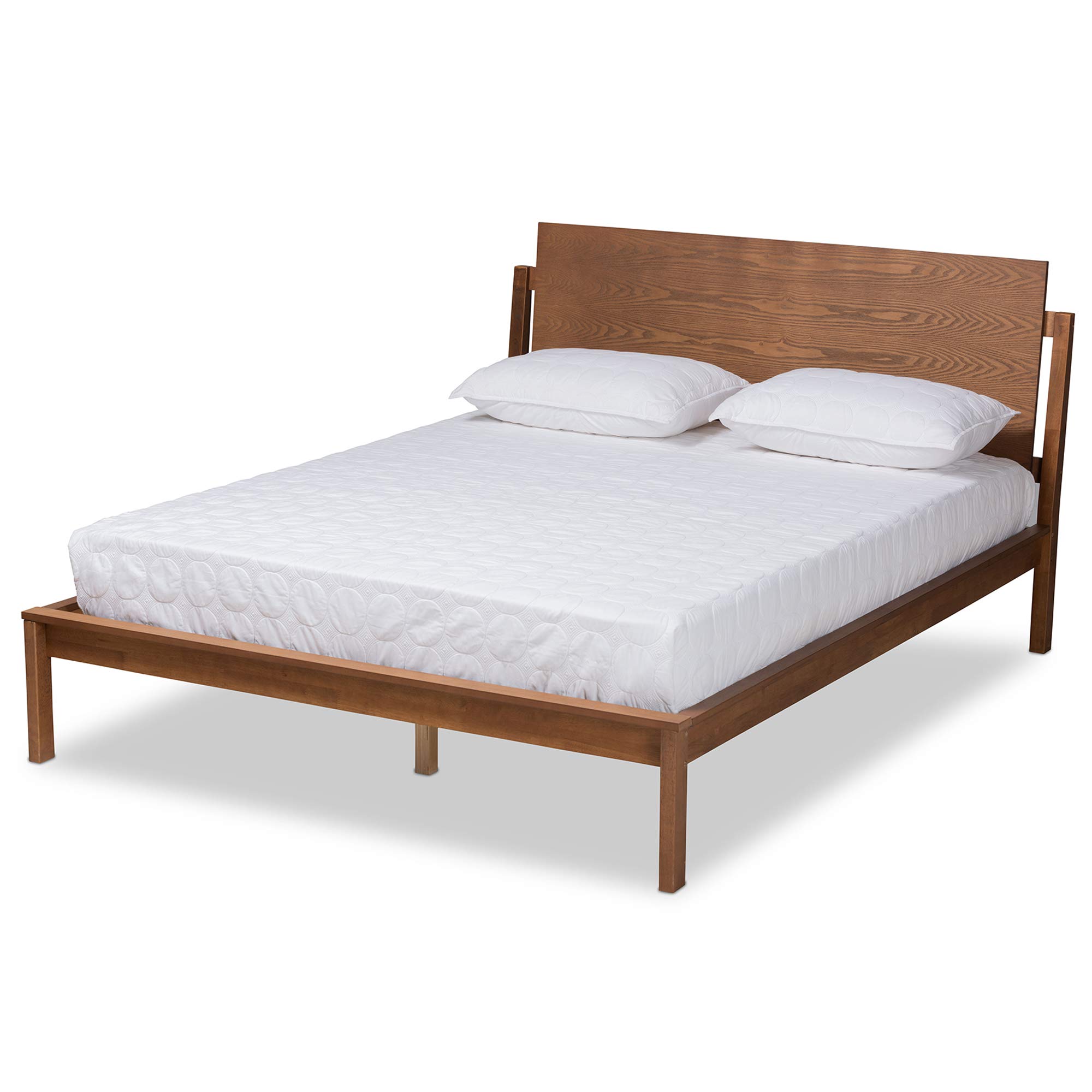 Baxton Studio Giuseppe Modern Walnut Brown Queen Size Platform Bed Frame - Contemporary Minimalist Design for Bedroom, Guest Room, or Studio Apartment