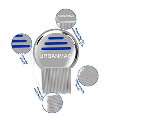 URBANMAC Stainless Steel Lice Comb for Head Lice & Nits Removal - Professional Lice Treatment Comb for Kids & Adults - Grey (Perfect for Home, School & Travel Use)
