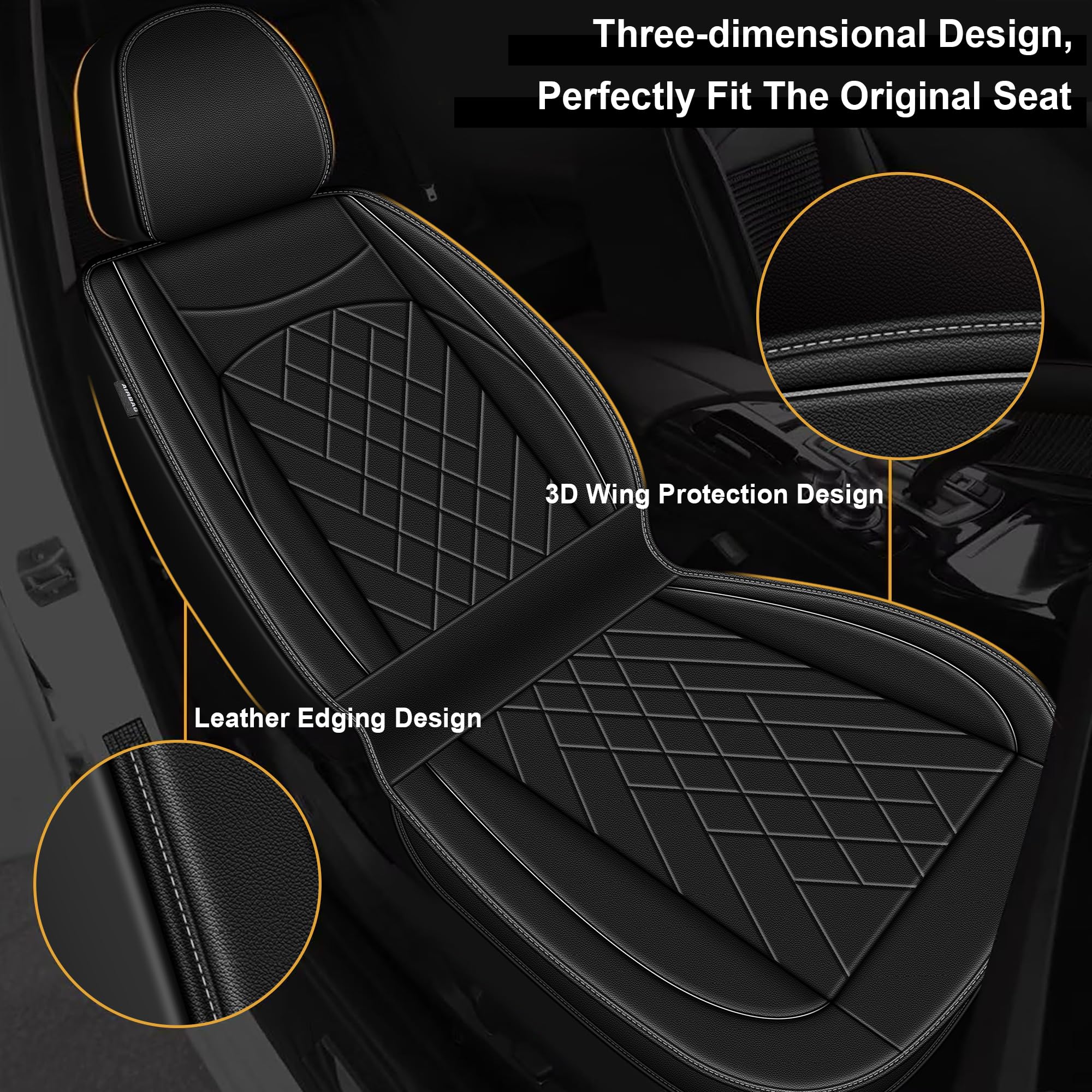Premium Faux Leather Car Seat Covers for 2003-2017 Honda Accord - 2 Front Seat Protectors (Black) | Waterproof & Comfortable Fit | Perfect for Daily Commute, Road Trips & Car Interior Protection