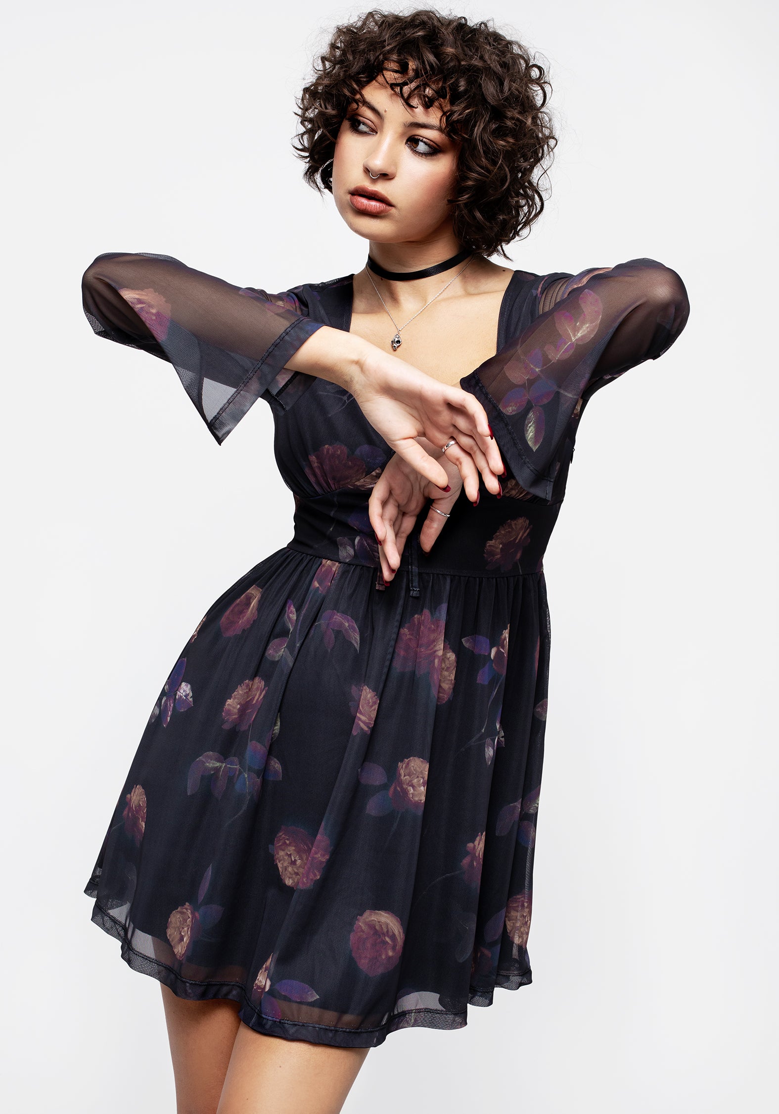 Monica Floral Mesh Skater Dress for Women - A-Line Short Sleeve Party Dress for Summer, Date Night & Casual Outings