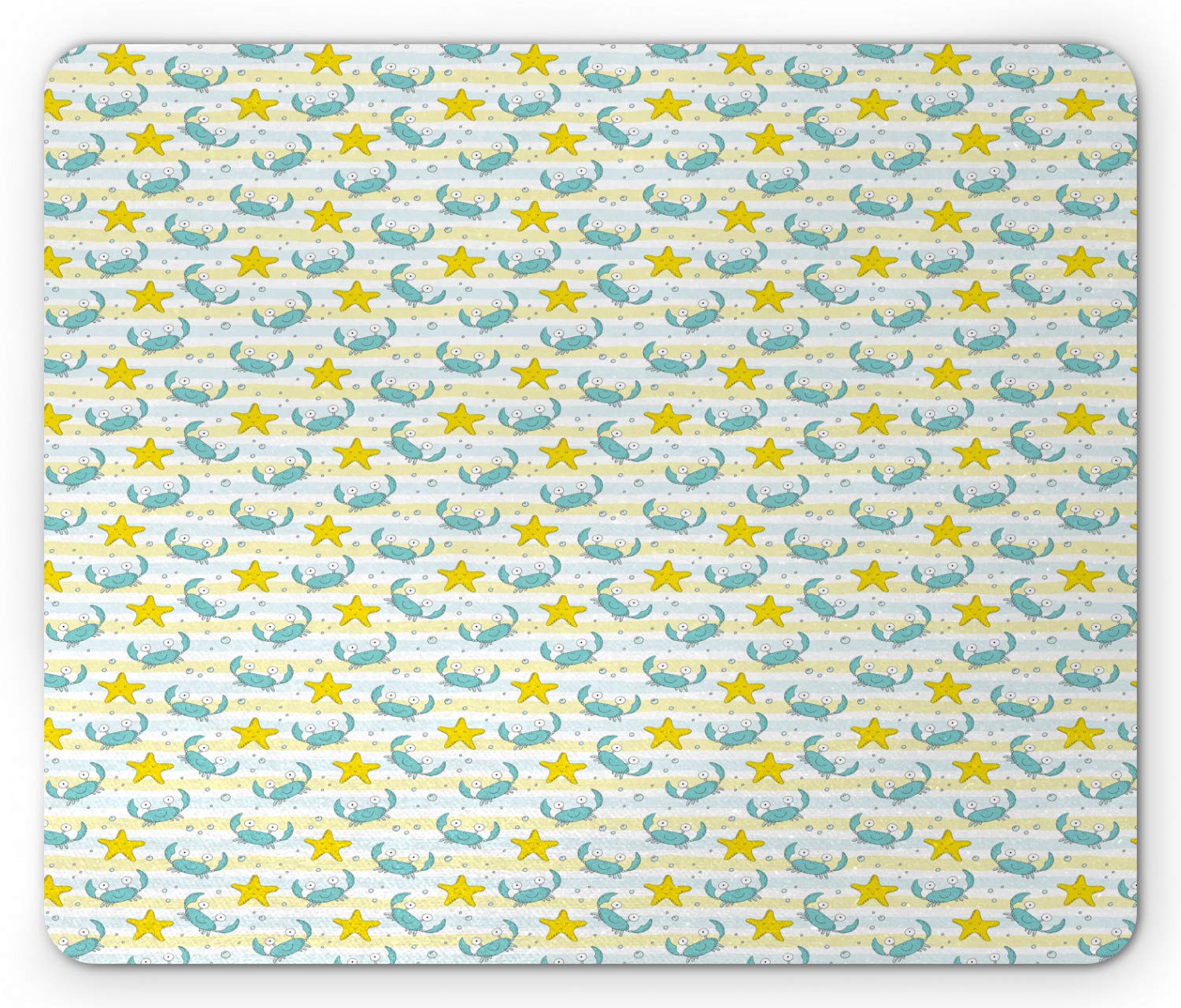 Ambesonne Non-Slip Rubber Mouse Pad - Ocean Theme with Crabs, Starfish, Bubbles & Lines - Standard Size Rectangle Mousepad in Yellow Seafoam - Perfect for Office, Gaming & Home Computer Workspace