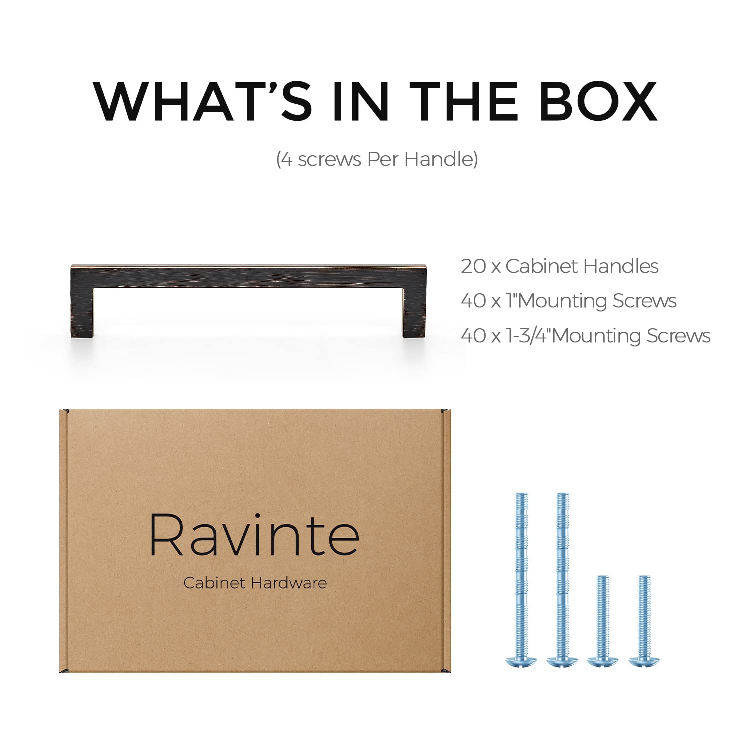 Ravinte 20 Pack 5 Inch Solid Square Bar Drawer Pulls - Oil Rubbed Bronze Cabinet Handles for Kitchen, Bathroom & Furniture (Slim Design, Center to Center Mounting) - Perfect for Modern Home Renovation & DIY Projects