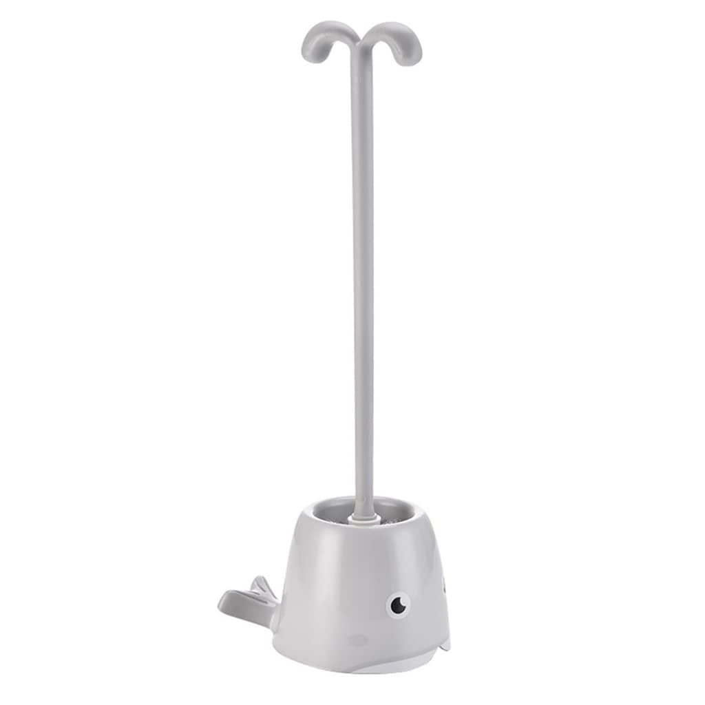 WIONC Whale-Shaped Cartoon Toilet Brush Set with Holder - Gray Bathroom Cleaning Tool for Home & Hotel Use | Cute Scrubber for Toilet Cleaning
