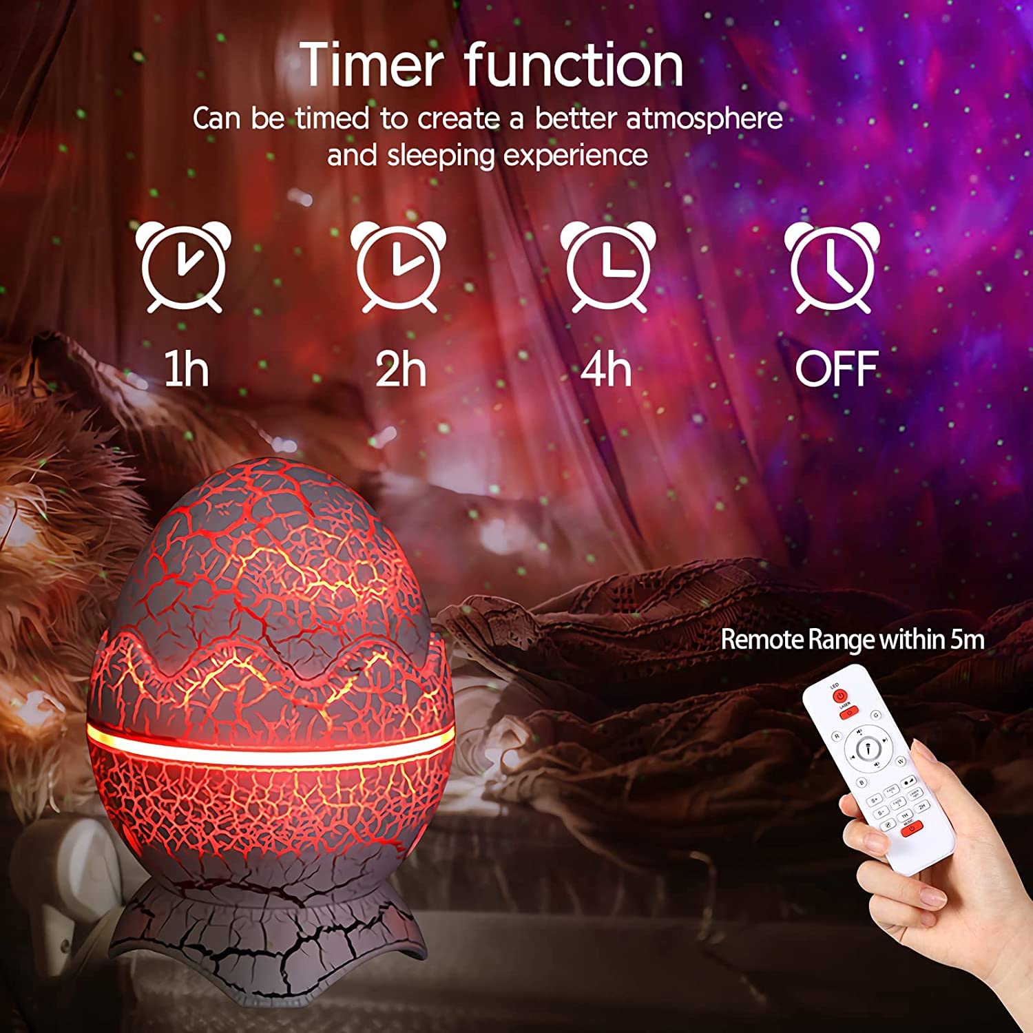 Dinosaur Egg Galaxy Star Projector Night Light with Wireless Music Player, White Noise, Nebula, Timer & Remote Control - Best Gift for Kids & Adults, Perfect for Bedroom, Nursery, Relaxation & Meditation