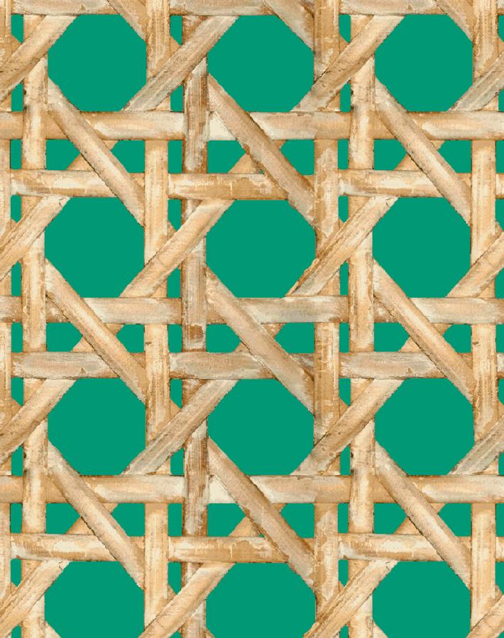 Faux Large Caning Wallpaper - Emerald Green Peel and Stick Wallpaper by Wallshoppe | Perfect for Living Room, Bedroom, and Office Decor
