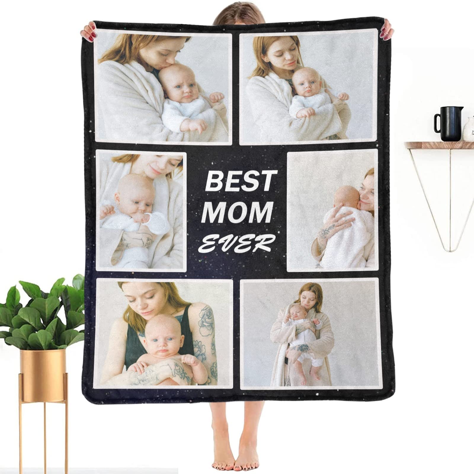 Custom Photo Blanket for Mom - Personalized Best Mom Ever Throw Blanket with Text & Pictures - 50x60 Soft Fleece Gift for Mother's Day, Birthday, Christmas - Perfect for Family, Dad, Grandma, Grandpa - Cozy Home Decor & Thoughtful Present