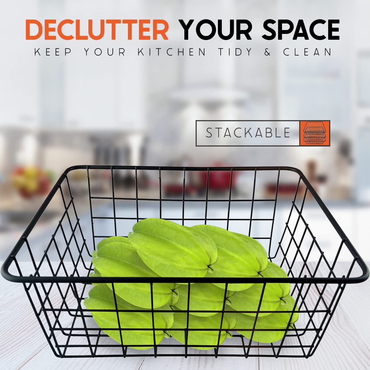 6-Pack Gray Wire Baskets - Versatile Storage & Organization Baskets for Kitchen, Bathroom, Closet, Pantry, Office & Home Decor | Perfect for Organizing Countertops, Tables & Shelves | Large Size (Gray)
