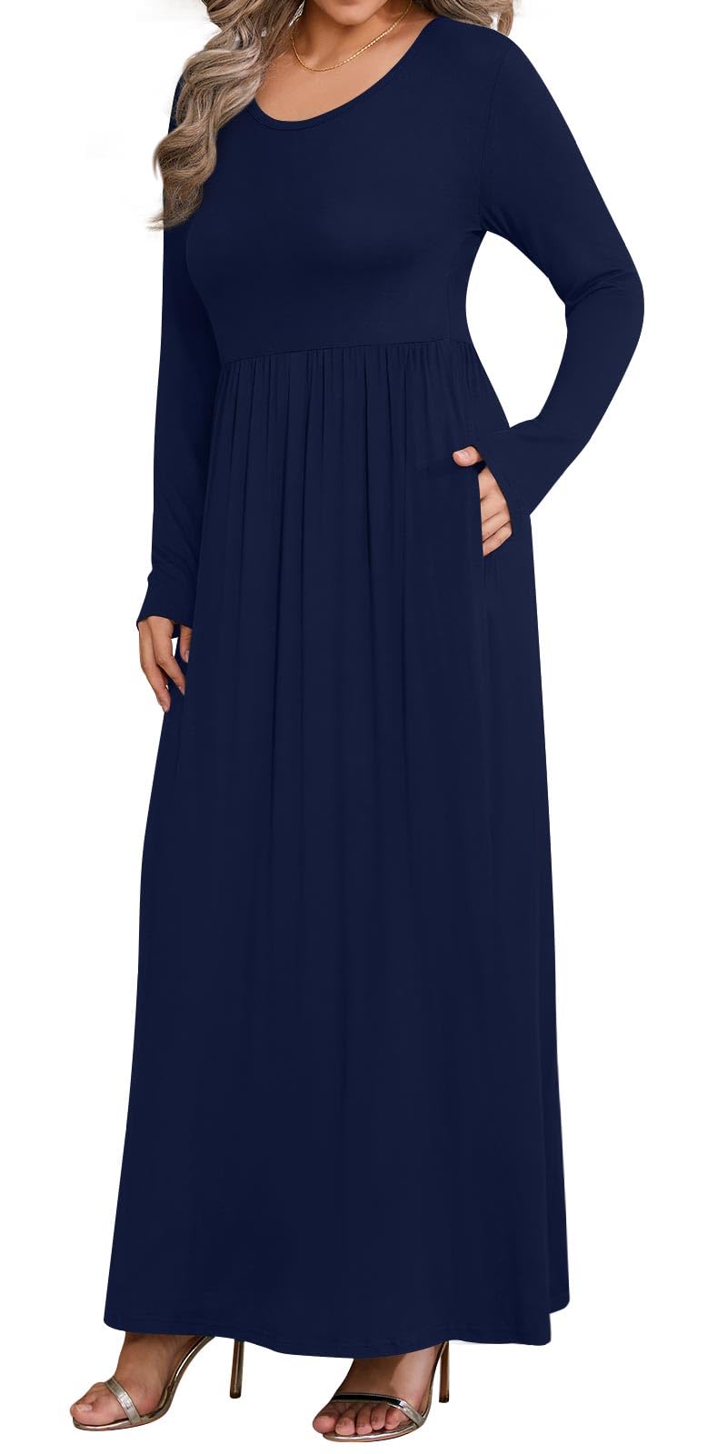 BISHUIGE Women's Plus Size Long Sleeve Maxi Dresses with Pockets - Casual XL-6XL Flowy Dress for Everyday Wear, Travel & Special Occasions
