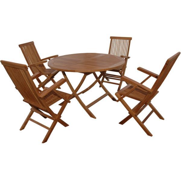 Teak Bahama Classic 5-Piece Folding Armchair Dining Set - Outdoor Patio Furniture for Poolside, Garden & Backyard Relaxation