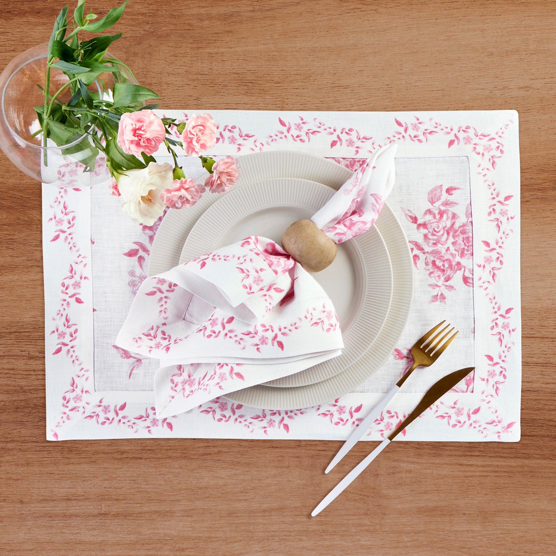 Jolie Fleur Floral Printed Napkins - Set of 4 Premium Cotton Dinner Napkins for Elegant Dining & Party Decor