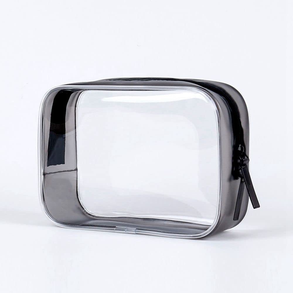 Clear PVC Makeup Bags for Storage - Waterproof Cosmetic Organizer Pouch, Travel Beauty Case for Makeup Brushes & Accessories (Black) - Perfect for Travel, Salon & Home Organization