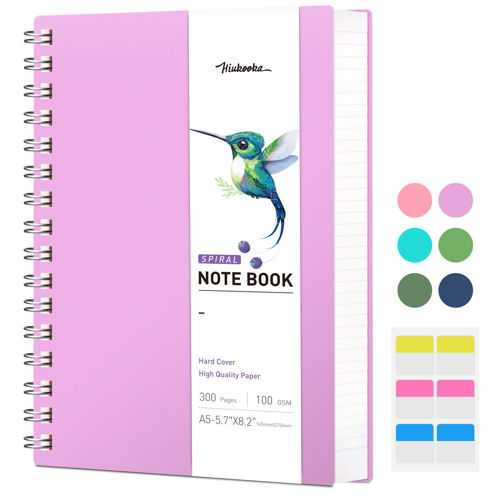 HIUKOOKA Spiral Notebook A5 - 300 Page College Ruled Hardcover Journal with Thick 100gsm Paper, 5.7 x 8.22 Inches, Purple - Perfect for Work Note Taking, School Writing & Creative Journaling for Women