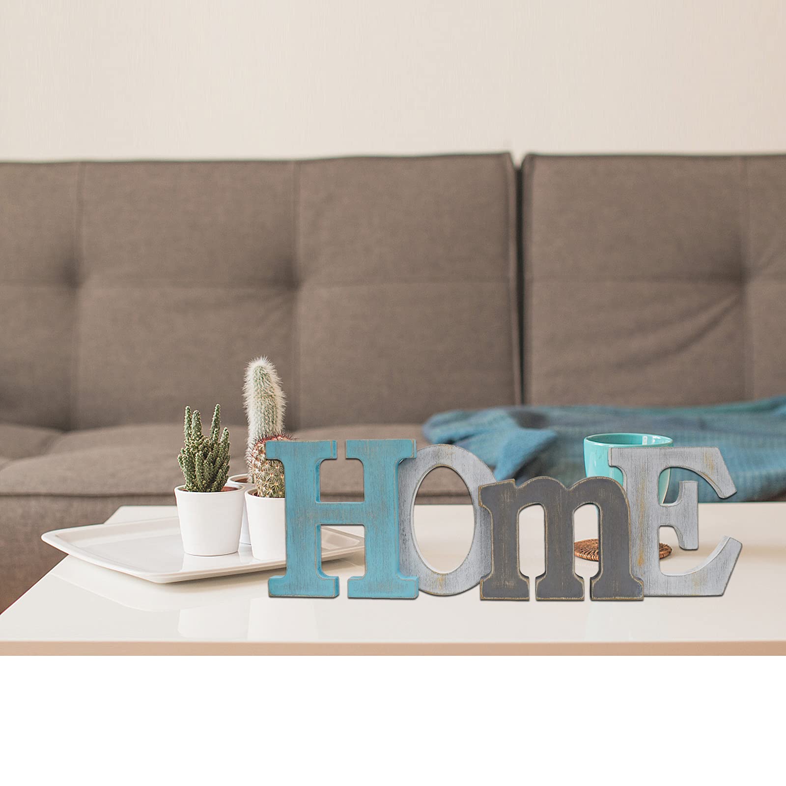 Rustic Wooden Home Sign Wall Decor - Farmhouse Style Block Letter Hanging Sign for Living Room, Bedroom & Entryway - Perfect for Housewarming Gifts & Cozy Home Decoration