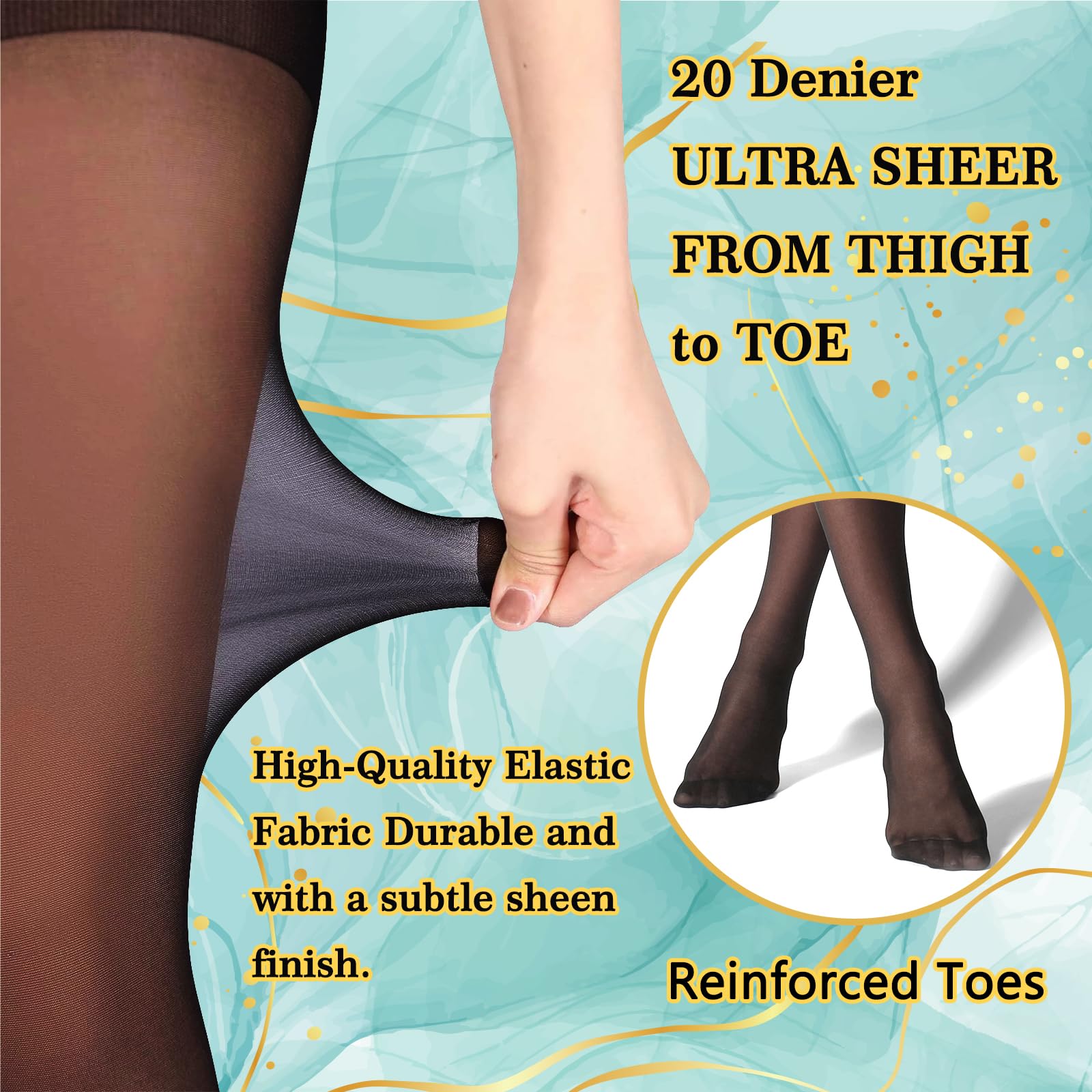 Akiido Sheer Black Tights for Women - 2 Pairs Run-Resistant Pantyhose for Work & Daily Wear