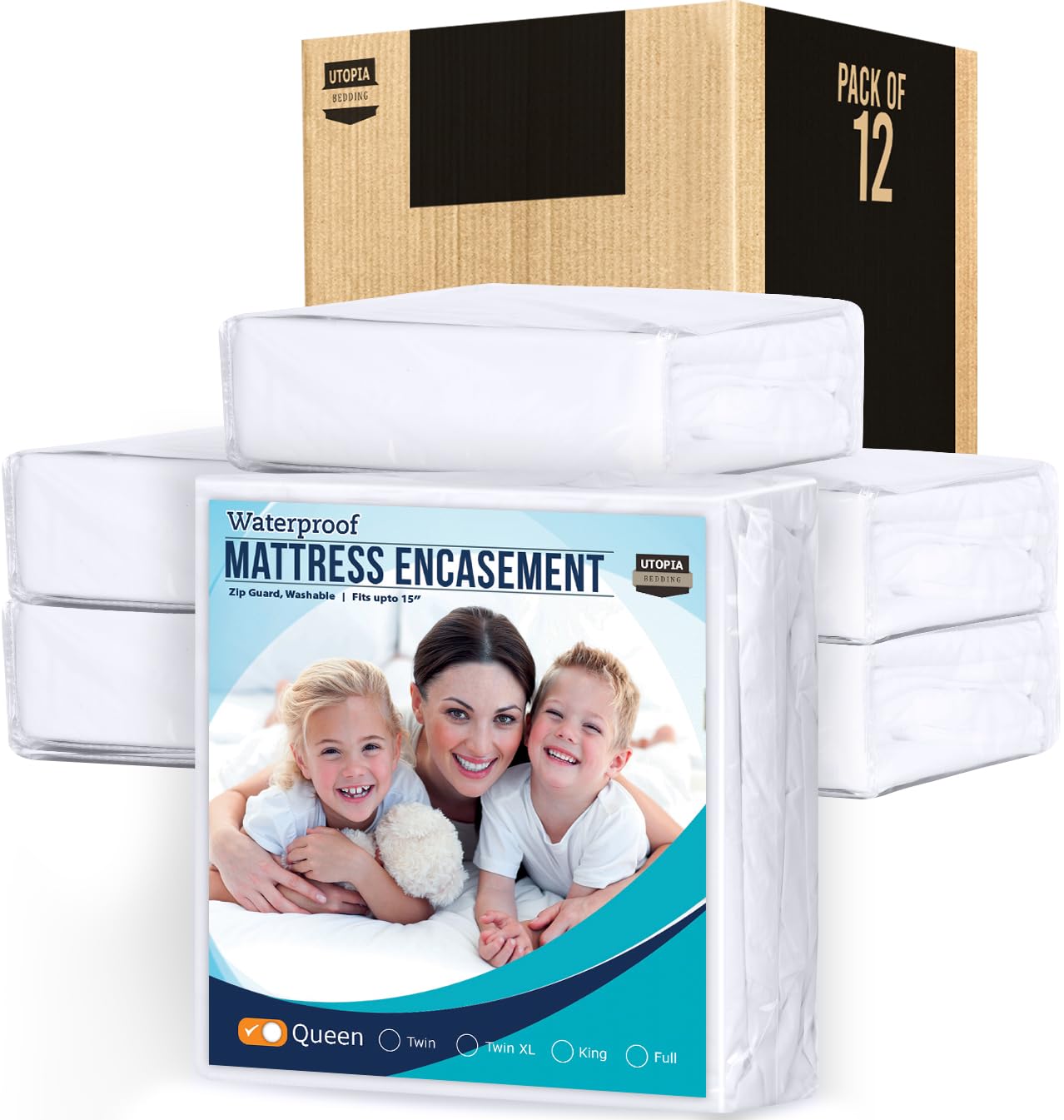 Utopia Bedding Queen Size Zippered Mattress Encasement - 100% Waterproof & Breathable Mattress Protector Cover - 6-Sided Protection for Allergies, Bed Bugs & Spills - Perfect for Homes, Hotels & Dorms (Pack of 12)