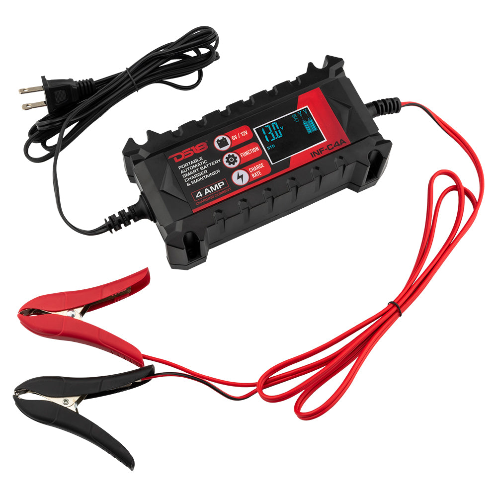 4 AMP Automatic Smart Lithium & AGM Car Battery Charger Maintainer - 12V Battery Charger for Cars, Motorcycles, Boats & RVs - Trickle Charger with Auto Shutoff & Overcharge Protection