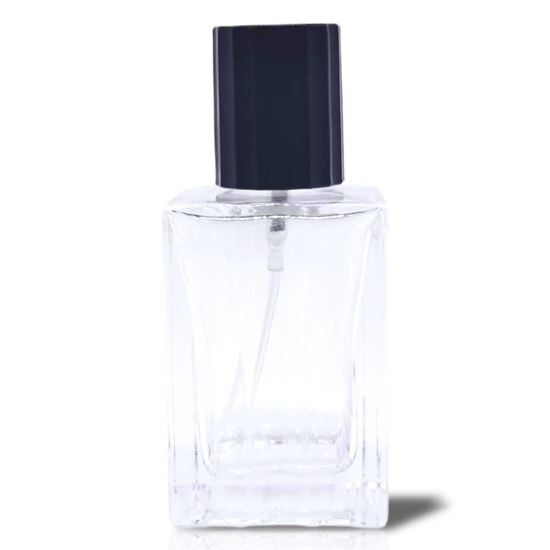 Hunky Dory 30ml Empty Clear Glass Perfume Bottles with Metal Pump & Black Cap - Refillable Spray Bottles for DIY Perfume, Essential Oils, Rose Water, Cologne | Travel Size, Home Fragrance, Gift Packaging, Aromatherapy Use
