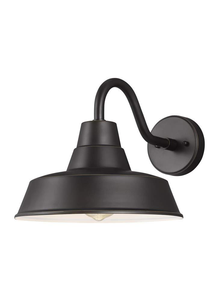 Sea Gull Generation 1-Light Black Gooseneck Barn Light - Dark Sky Approved Outdoor Wall Lamp (Model 8637401-71) | Dimmable Farmhouse Lighting Fixture for Porch, Garage & Garden | Compatible with LED Bulbs