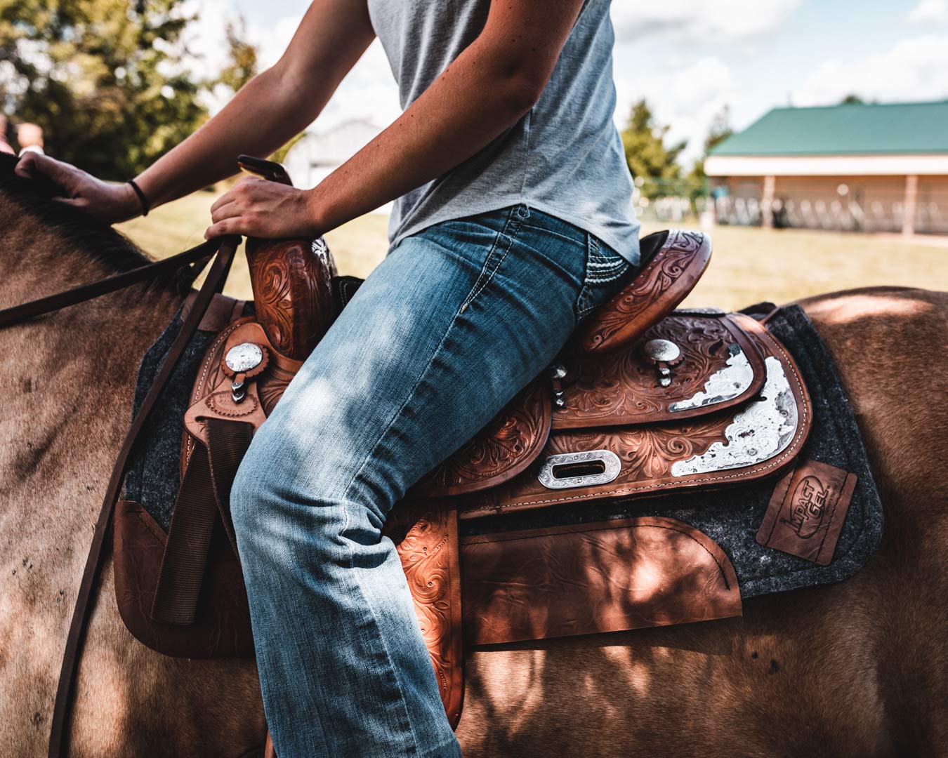 Impact Gel Contour Felt Saddle Pad for Horses - Shock Absorbing & Pressure Relief - Perfect for Trail Riding, Dressage & Jumping