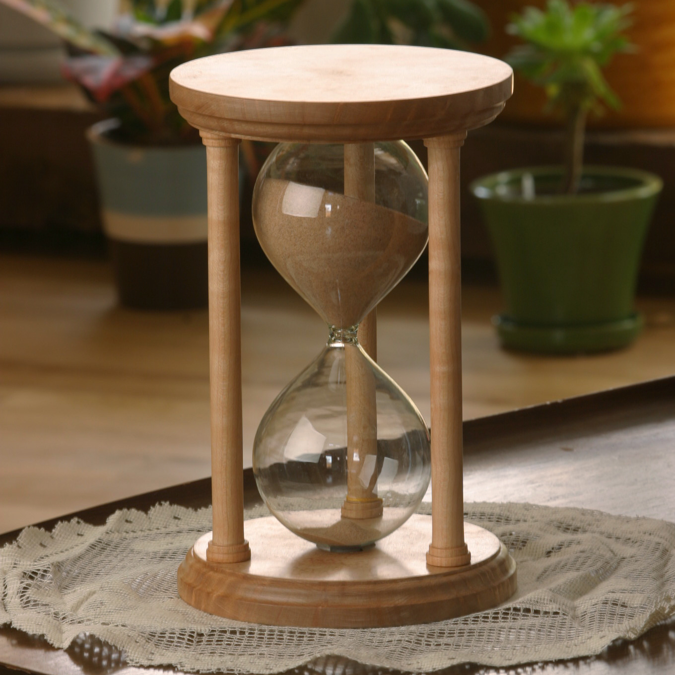 Premium Solid Birdseye Maple Hourglass with Smooth Spindles - 30-Minute Sand Timer for Kitchen Baking, Board Games & Home Office Decor