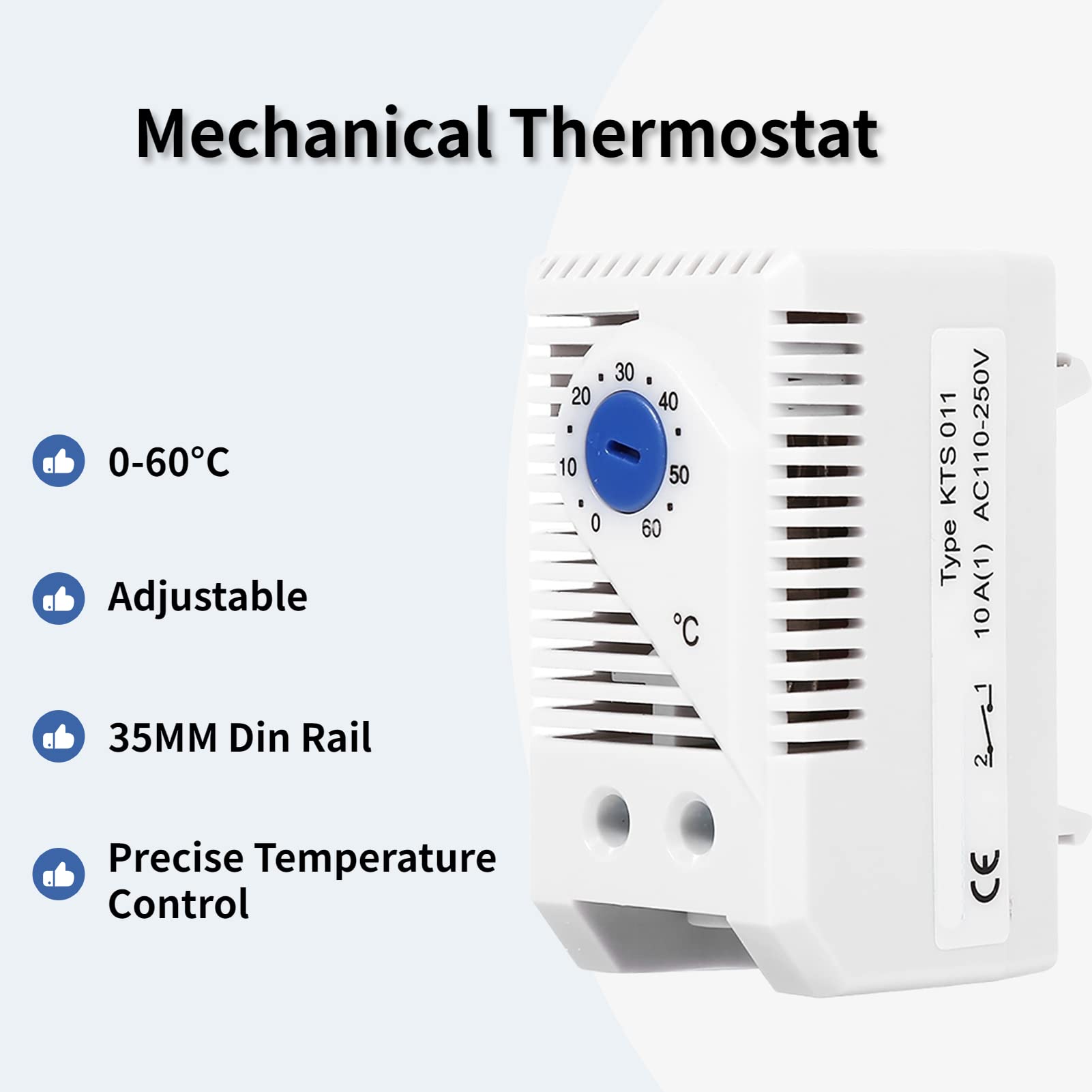 0-60℃ Adjustable Mechanical Thermostat - Compact Electric Temperature Controller Switch for Filter Fans, Cooling Equipment, HVAC Systems, and Home Appliances (KTS011)