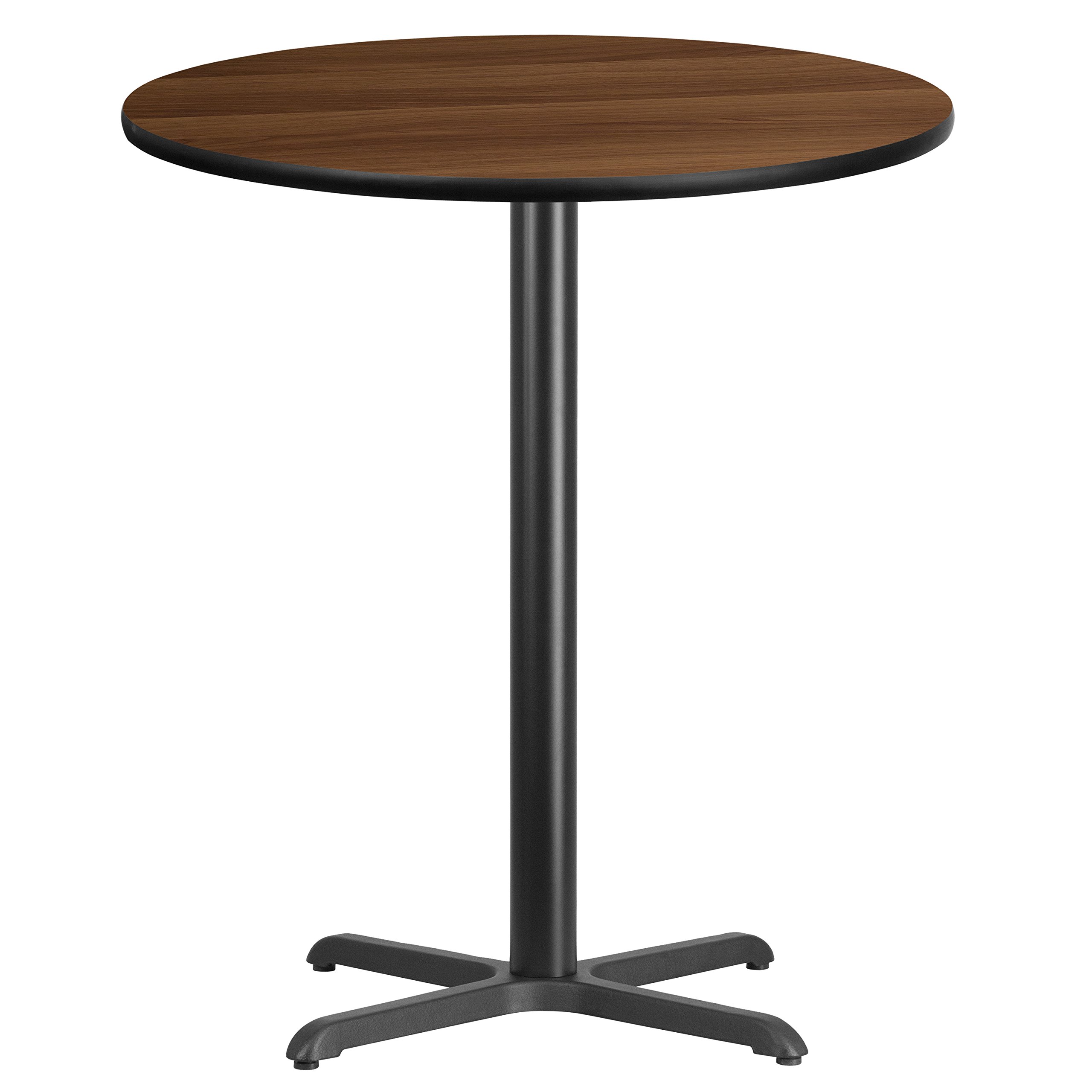 Flash Furniture 36-Inch Round Walnut Laminate Dining Table Top with 30x30-Inch Bar Height Metal Base - Perfect for Kitchen, Breakfast Nook, and Small Space Dining