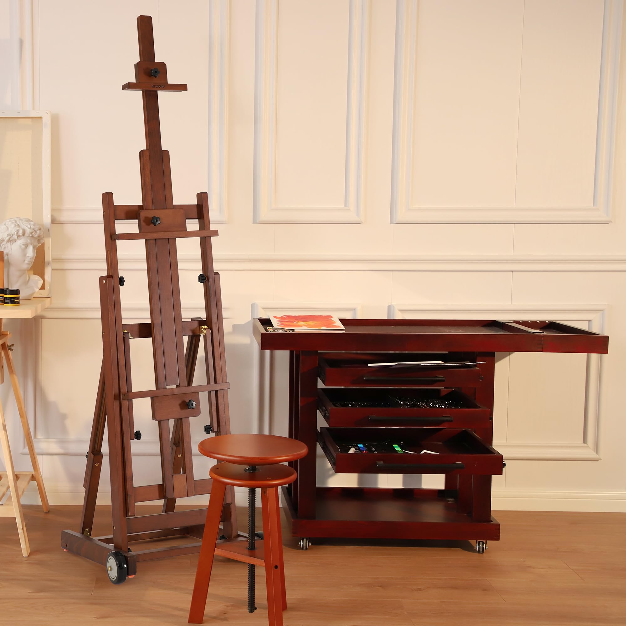 VISWIN Adjustable H-Frame Easel for Artists - Collapsible Beech Wood Painting Easel Stand Holds 1-2 Canvases up to 78